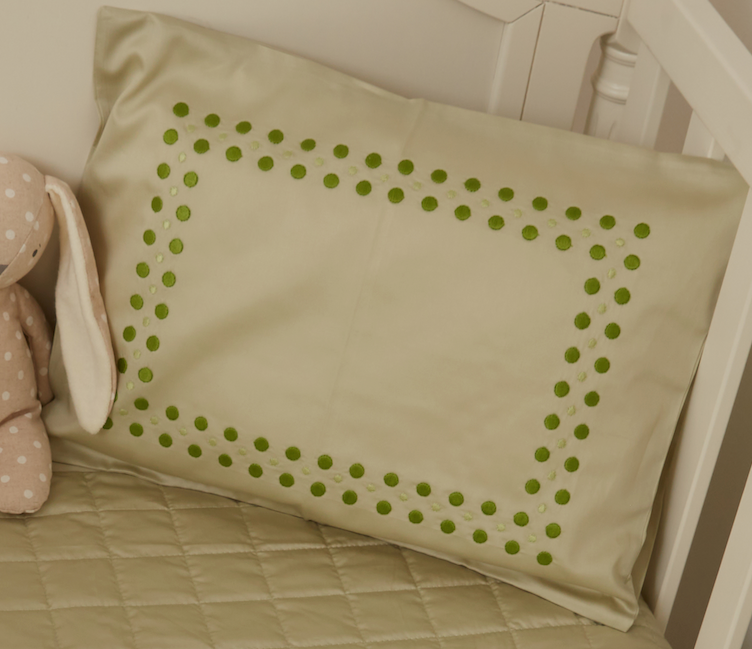 Embroidered Pillowcase - Green Dots