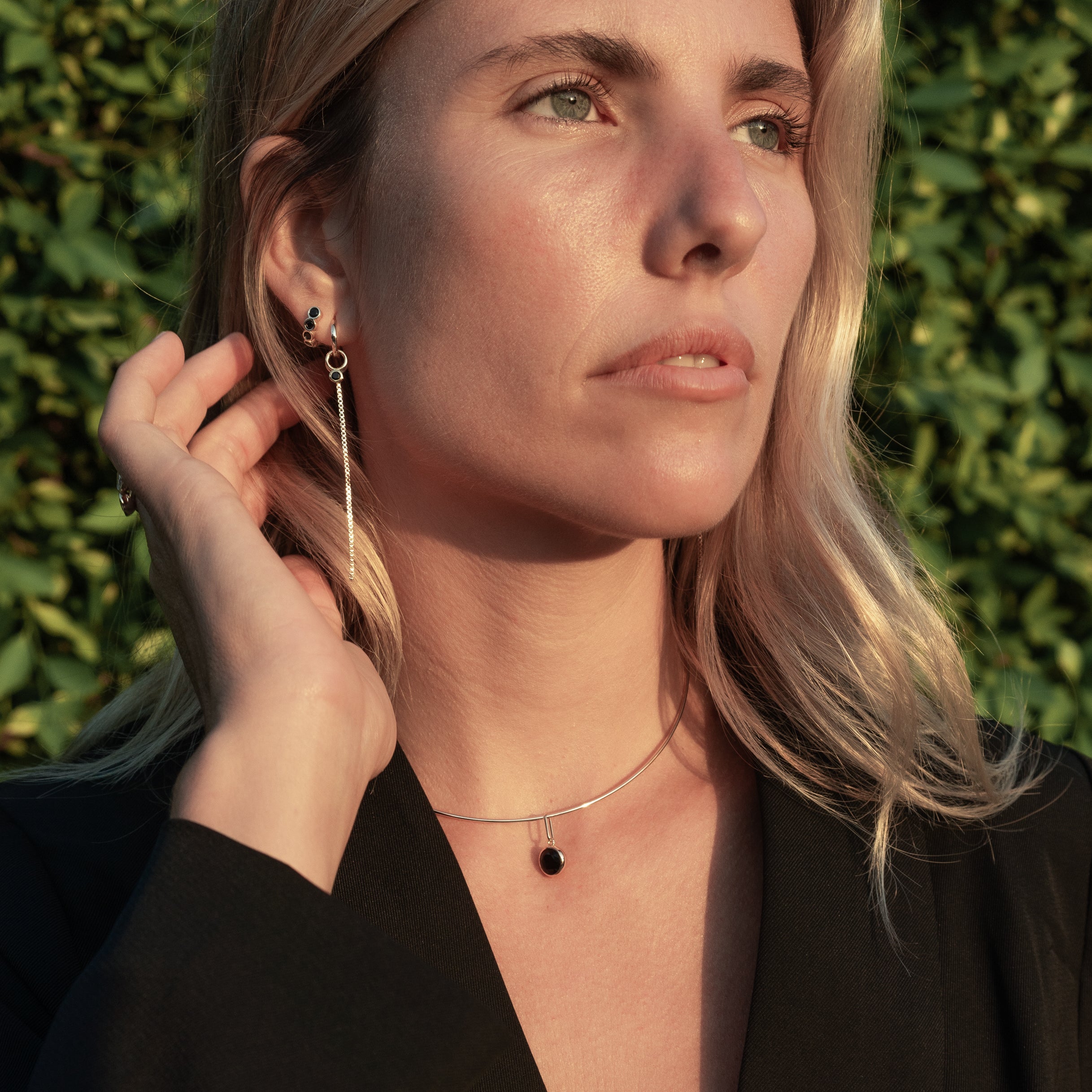 Lilou Black Drop Hoop Earrings