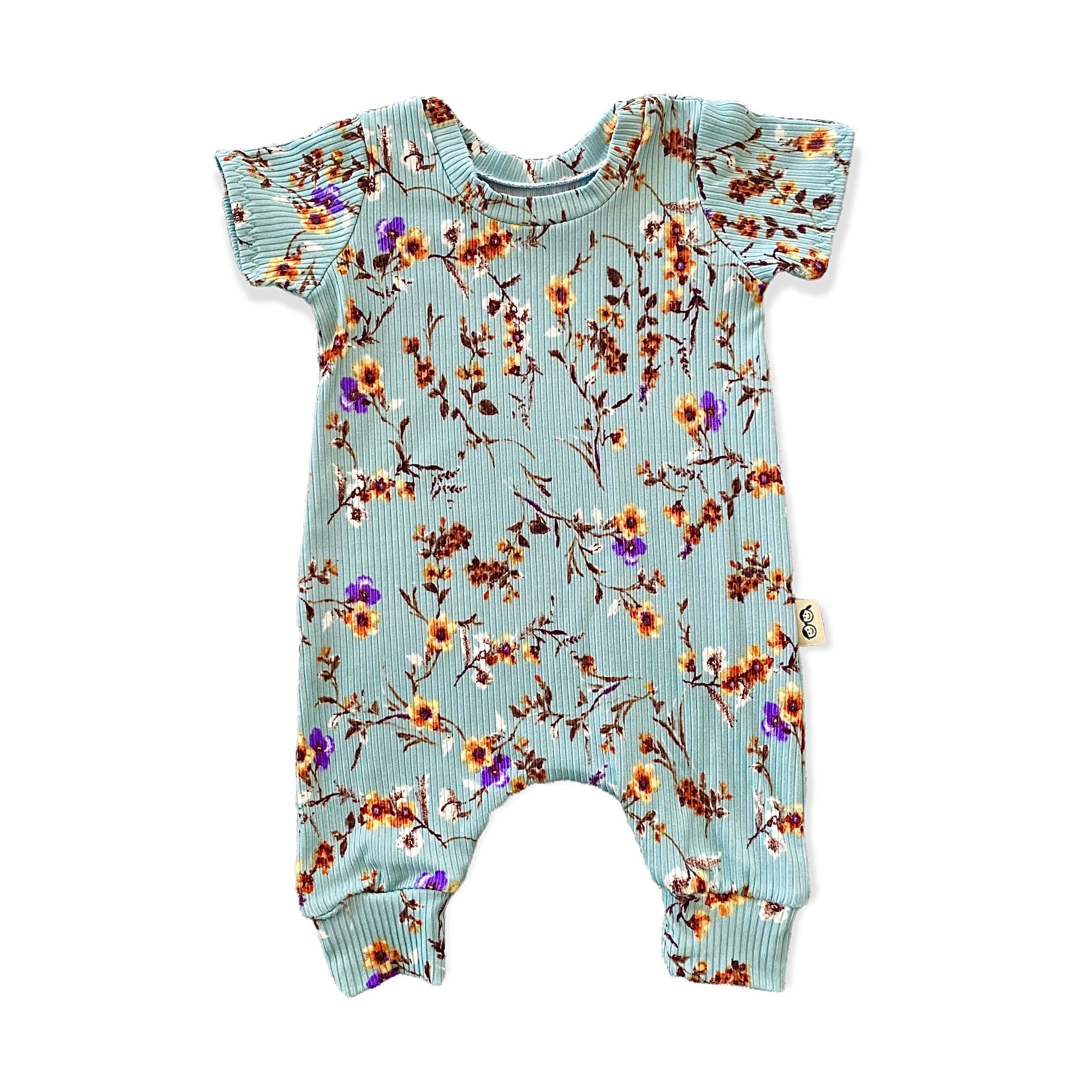 Dried Floral On Sage Ribbed Harem Romper