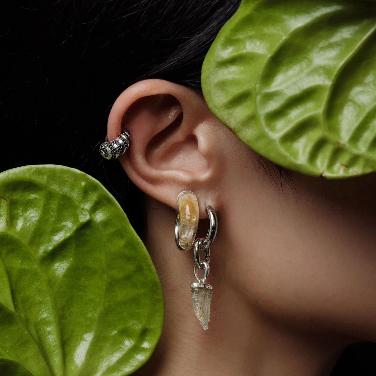 Carved Gemstone Hoops