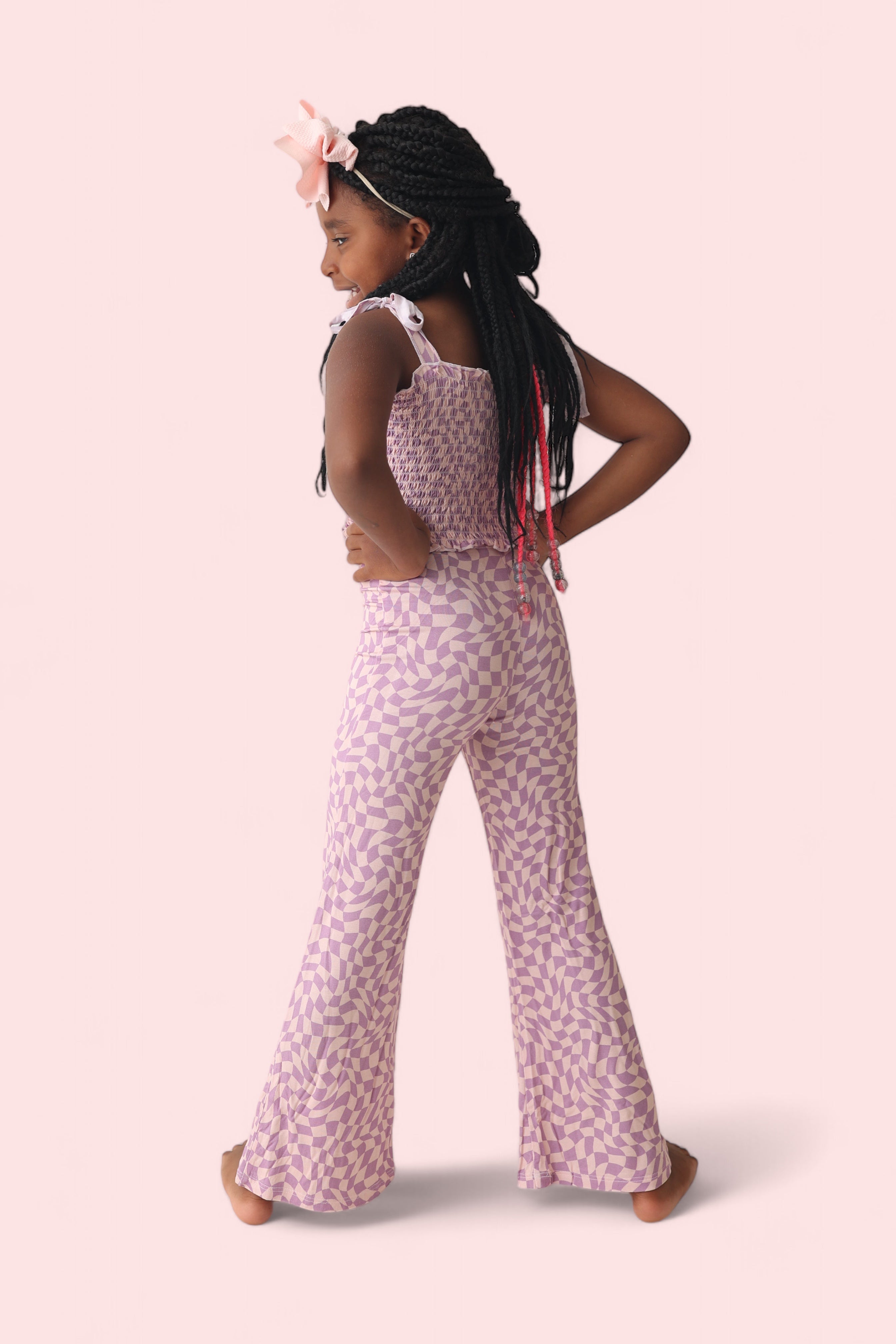 Plum Wavy Checkers Dream Smocked Flare Set