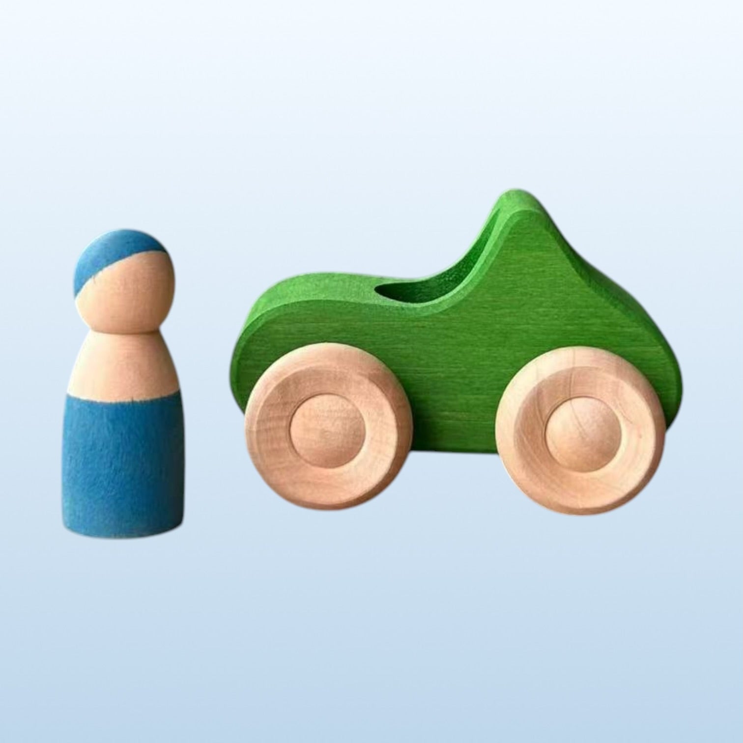 7 Pcs Colored Wooden Rainbow Cars Set With 3 Pcs Peg Dolls