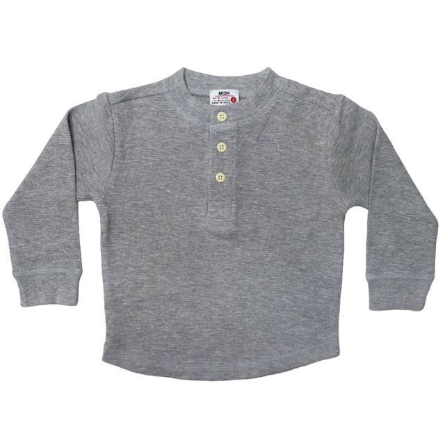 Kids Long Sleeve Thermal Henley Shirt - Heather