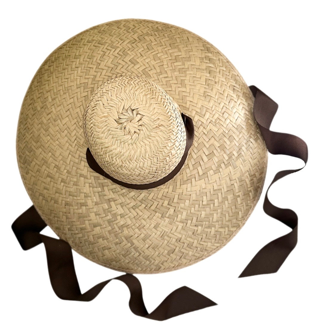 Geranium Sun Hat - Long Chocolate Brown Grosgrain Ribbon