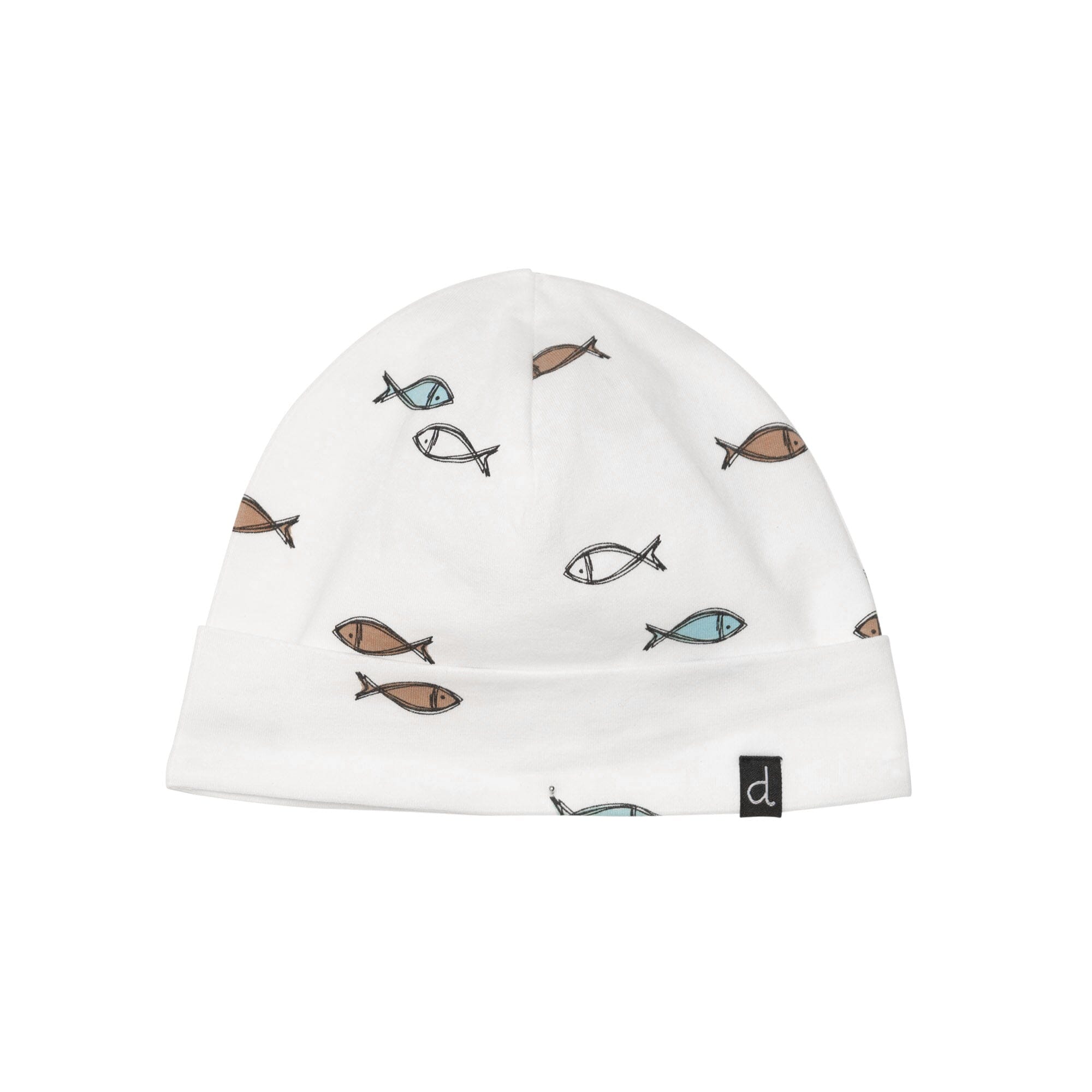 Organic Cotton Hat & Bib Set White Fish Print