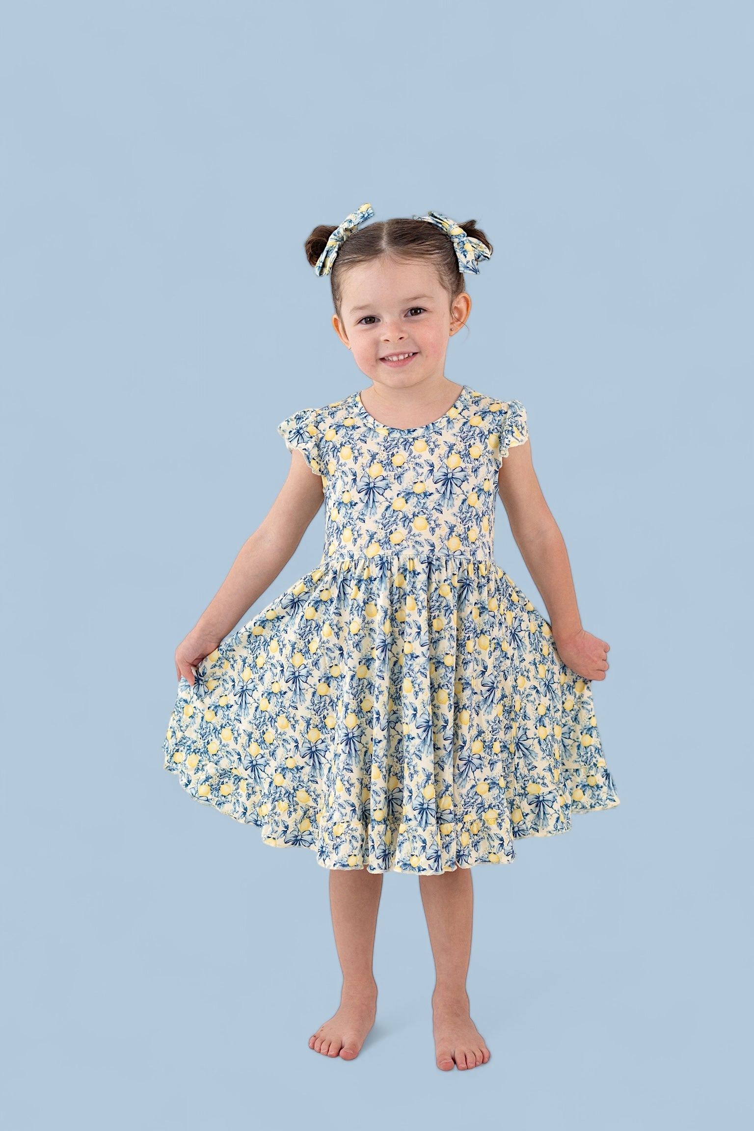 Vintage Citrus Toile Cap Sleeve Dream Ruffle Dress