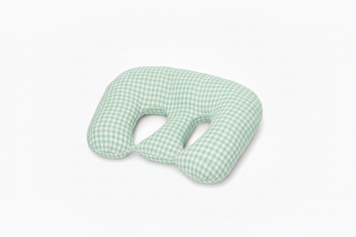 Beige Ruffle Gingham Twins Nursing Pillow Cover