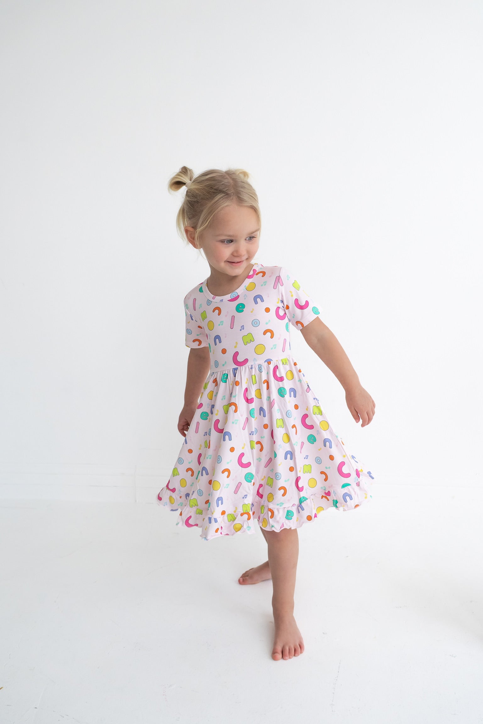 Dream Big Little Co X Cocomelon Alphabet Short Sleeve Dream Ruffle Dress