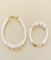 Mama And Mini White Name Bracelet Set – Custom, Gold-filled & Hypoallergenic