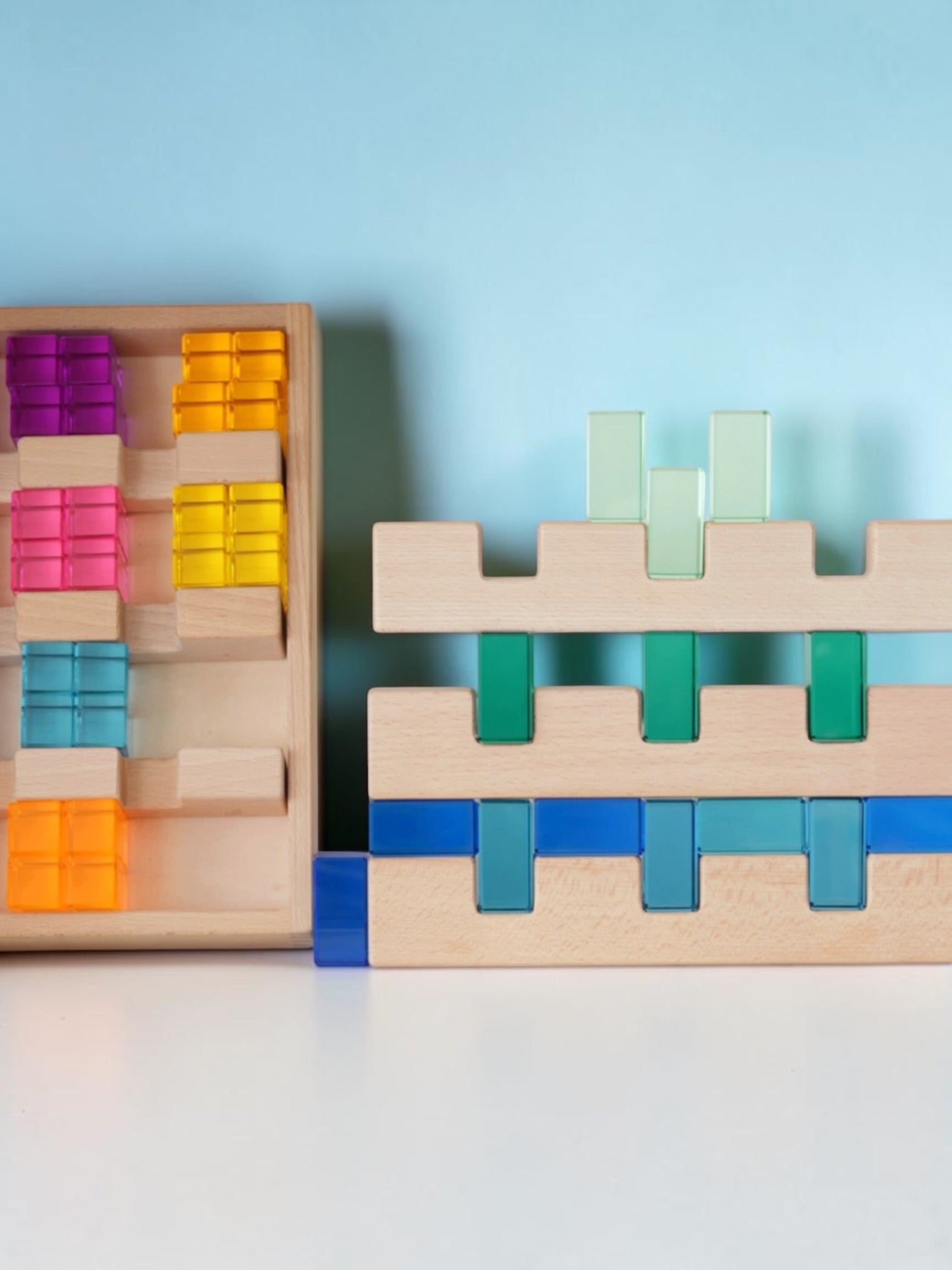 64 Pcs Rainbow Stones & 6 Interlocking Slats Set With Storage Tray