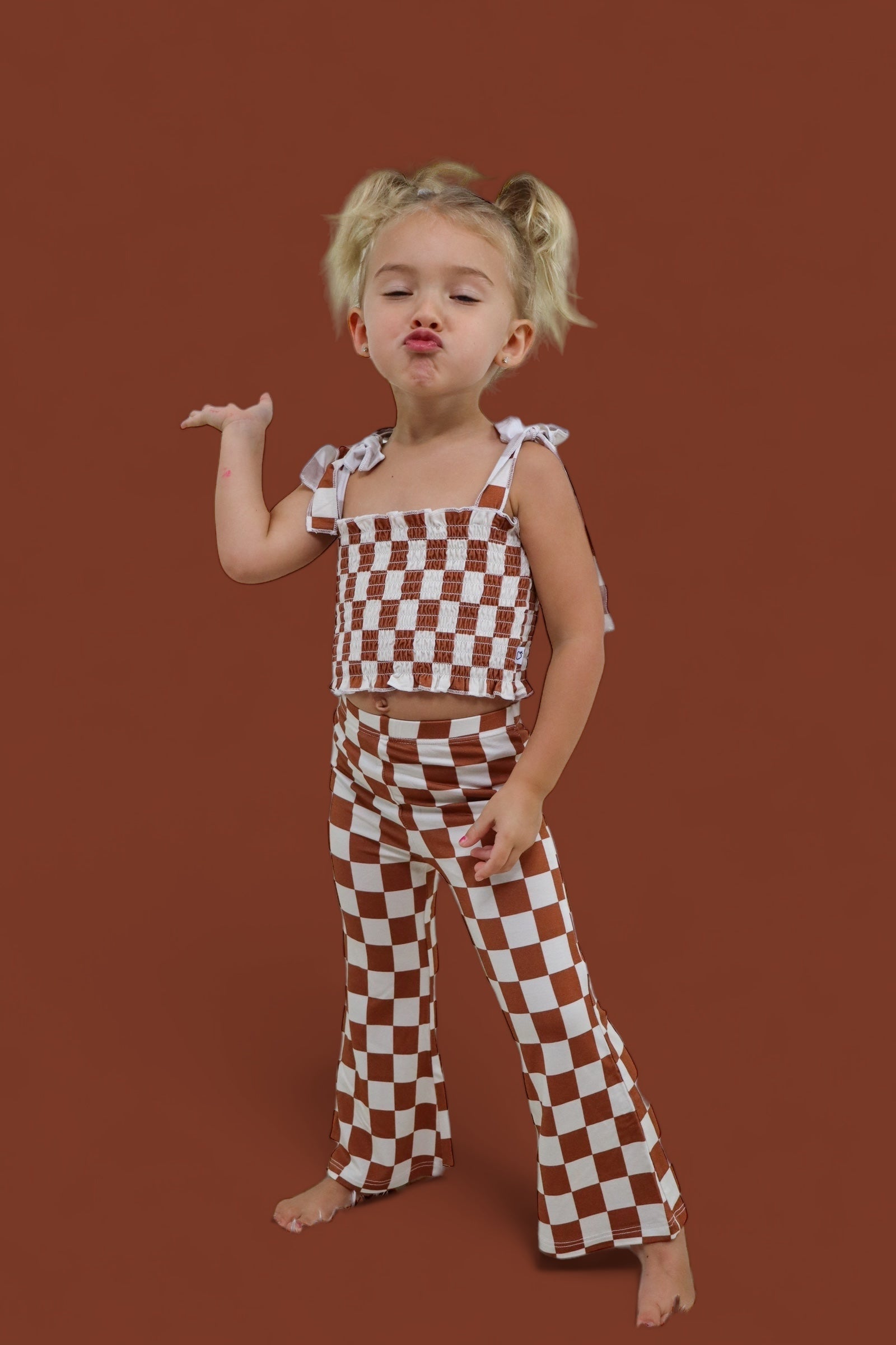 Copper Checkers Dream Smocked Flare Set