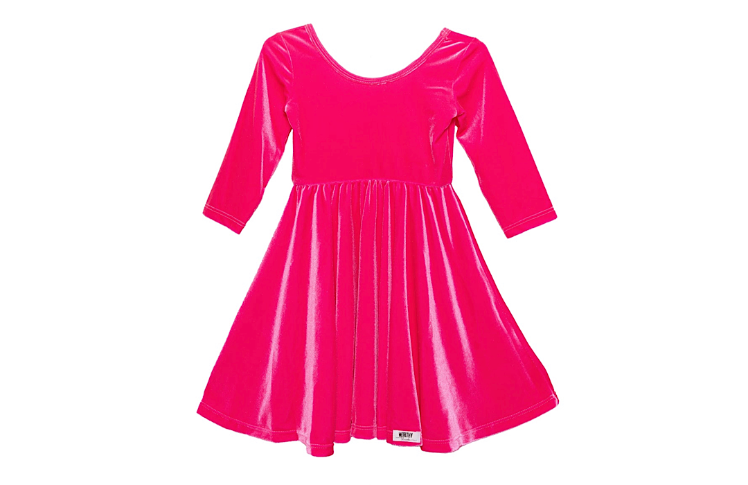 Twirly Dress In Hot Pink Stretch Velvet