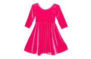 Twirly Dress In Hot Pink Stretch Velvet
