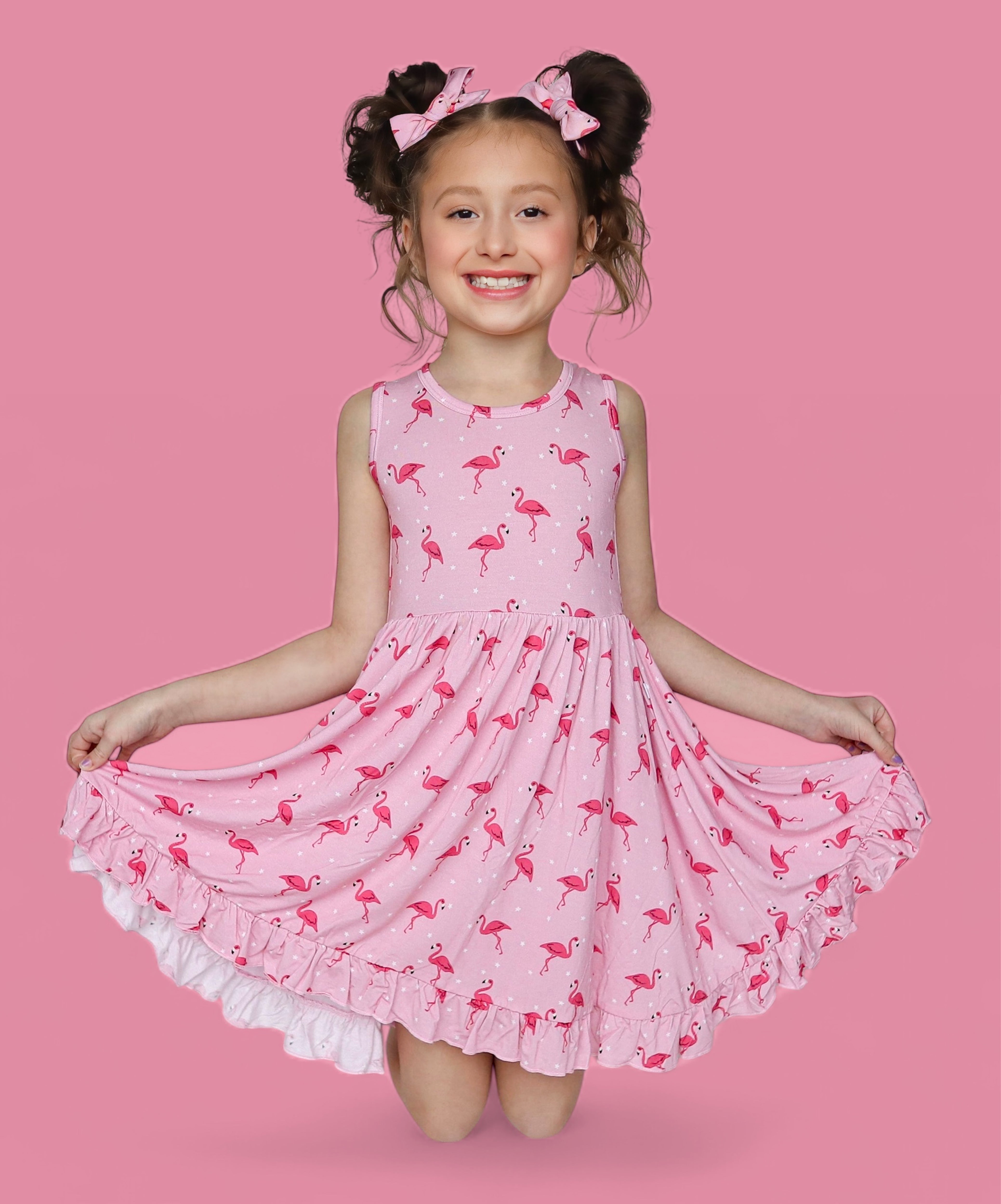 Flocking Flamingos Sleeveless Dream Ruffle Dress