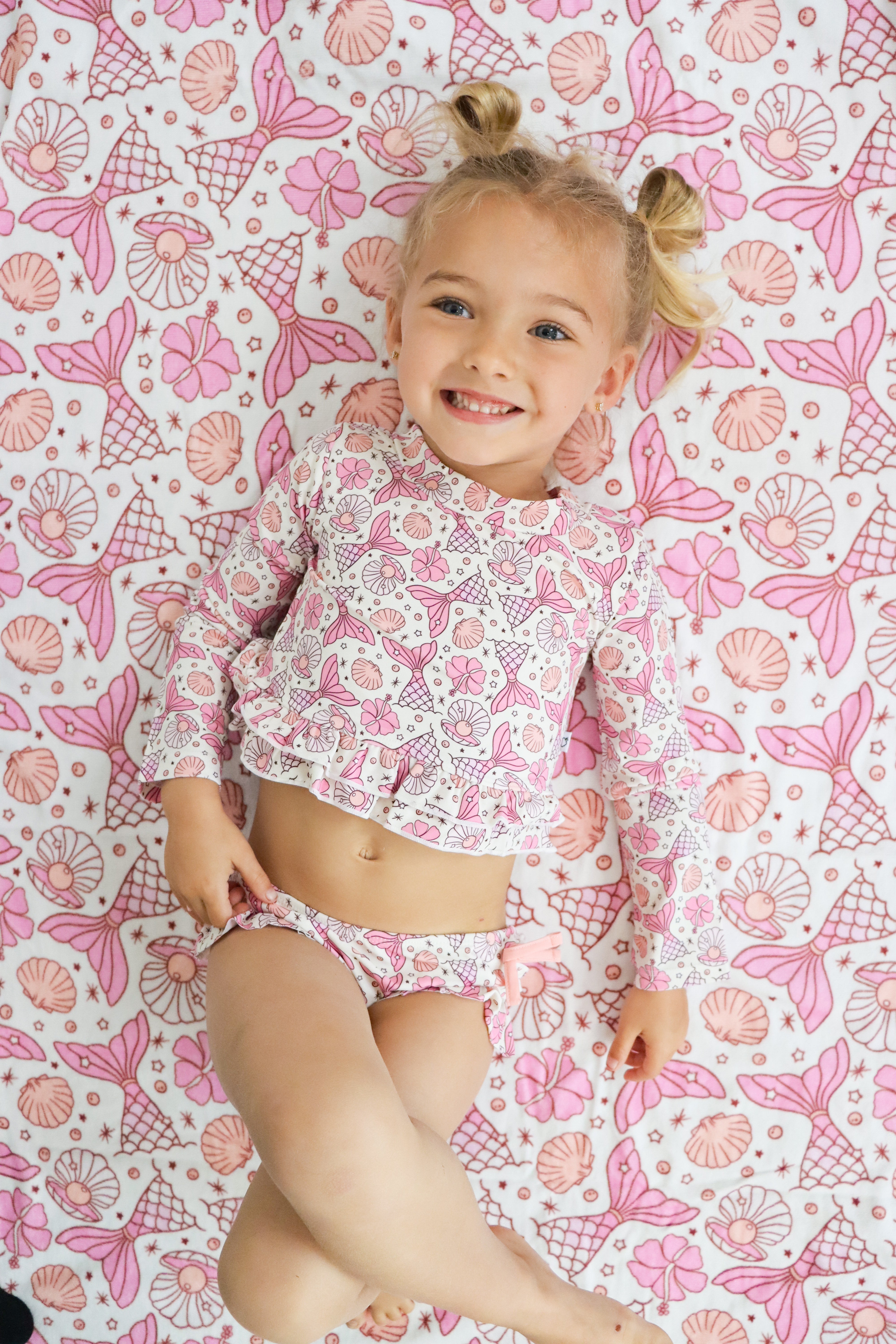 Magical Mermaid Dream Two-piece Rash Guard Ruffle Swim Suit