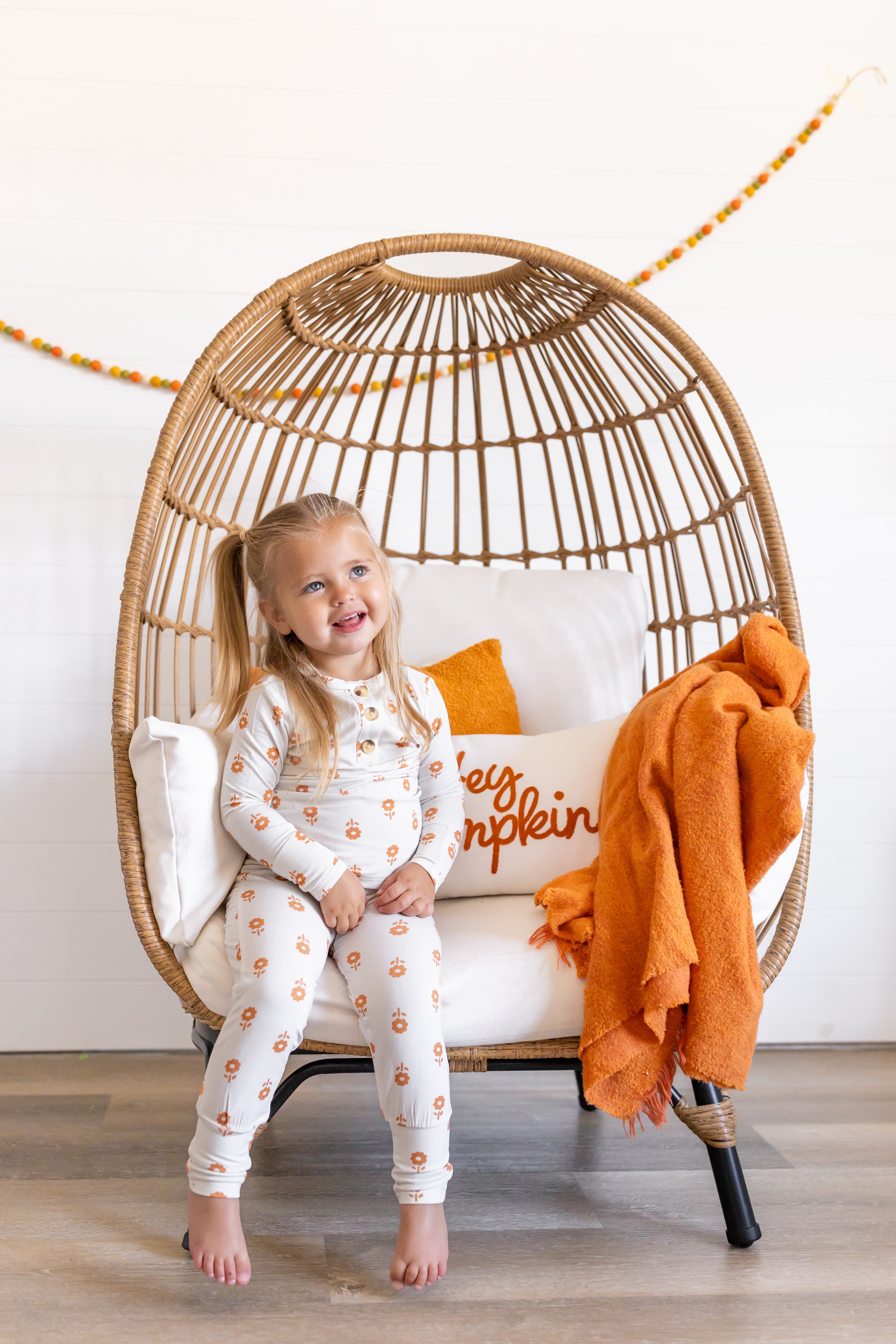 Pumpkin Posie Bamboo Pajamas For Kids - 2pc Henley Set