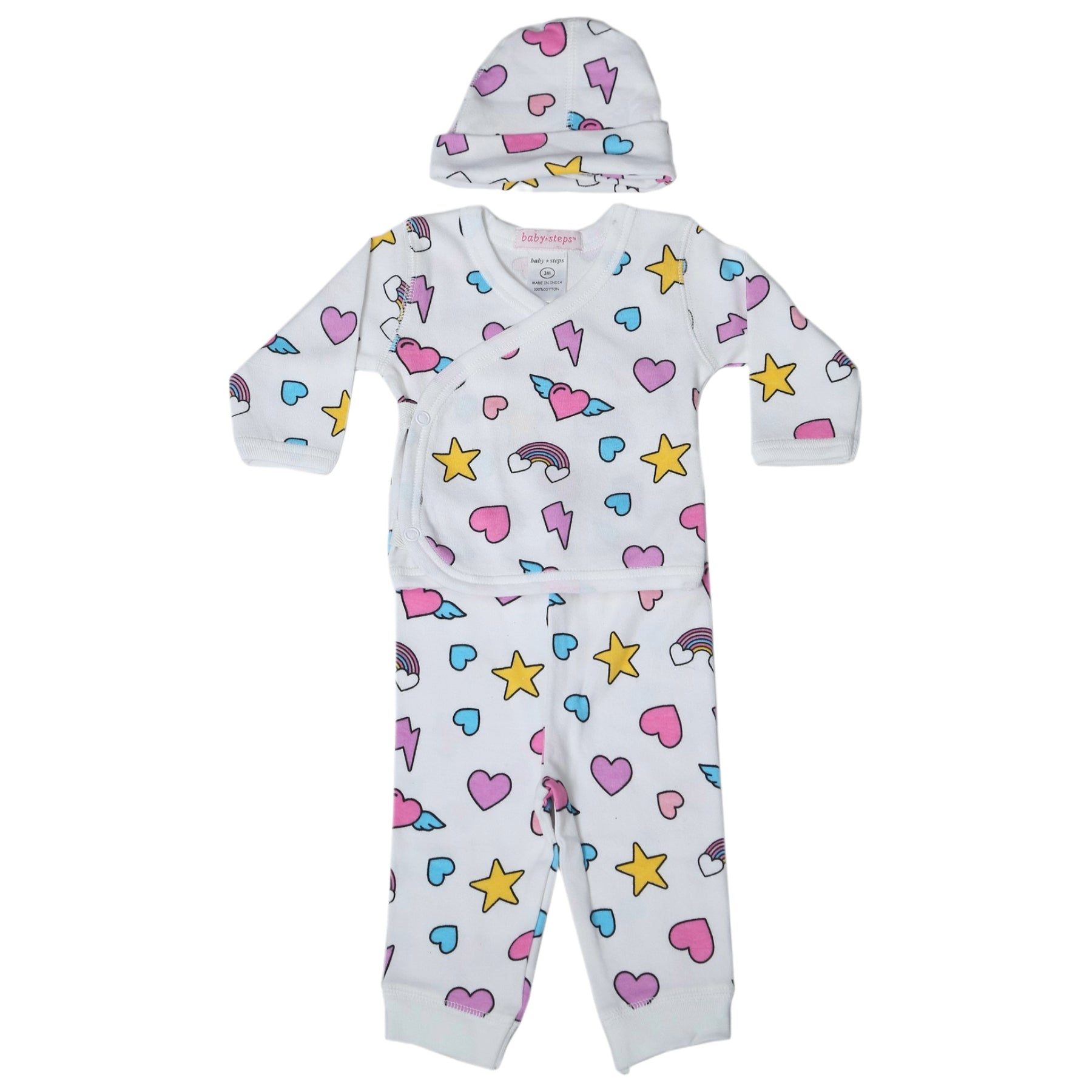 Baby 3 Piece Set - Rainbow Hearts