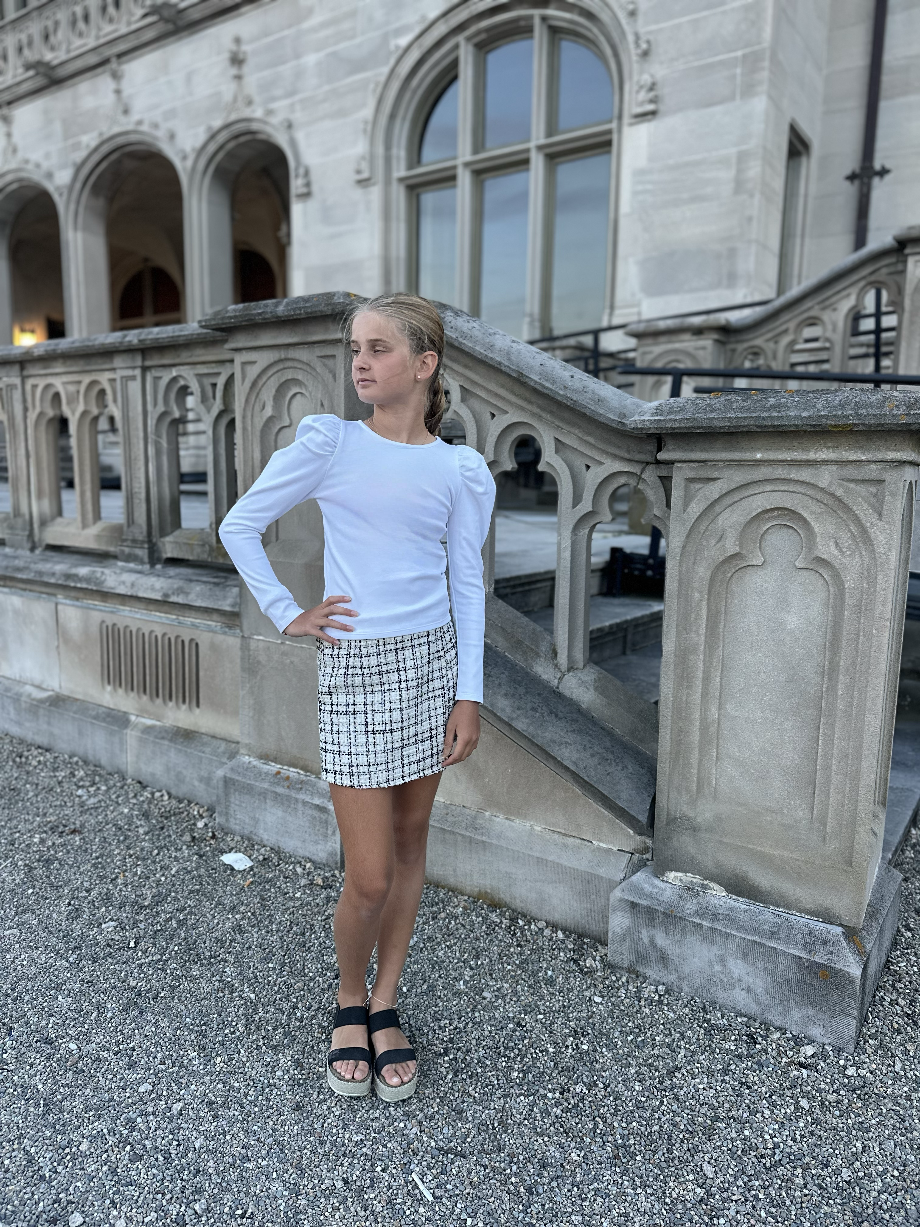 Aa Black, White And Gold Tweed Ruffle Skort