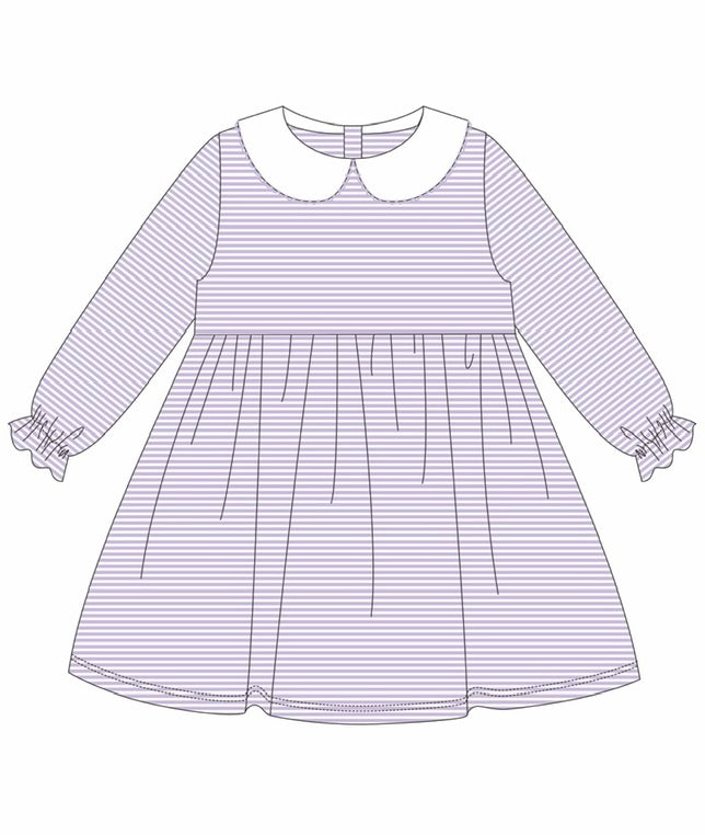 Knit Stripe Long Sleeve Peter Pan Collar Dress
