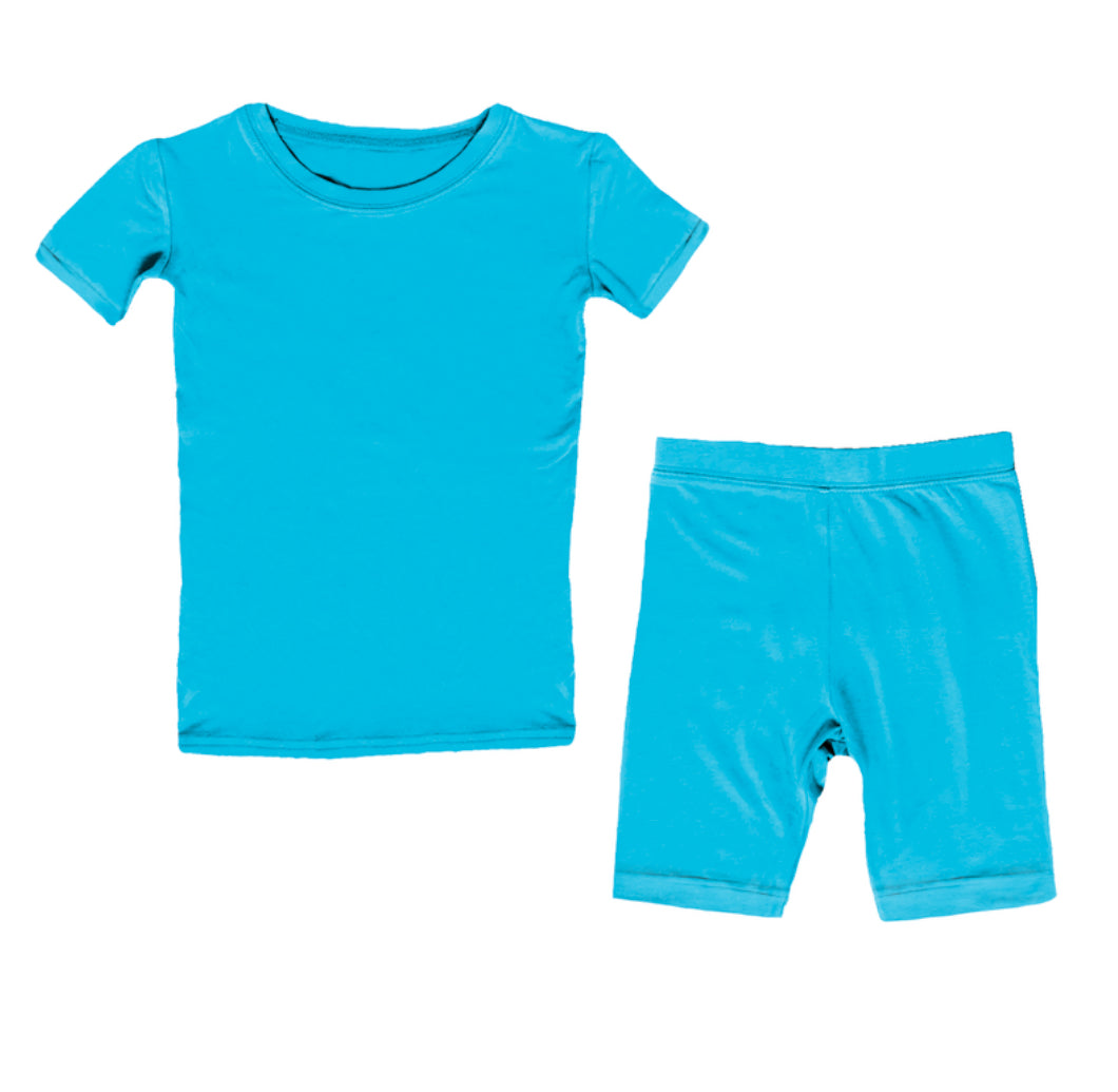 Cerulean Blue Two Piece Bamboo Shorts Pajama Set