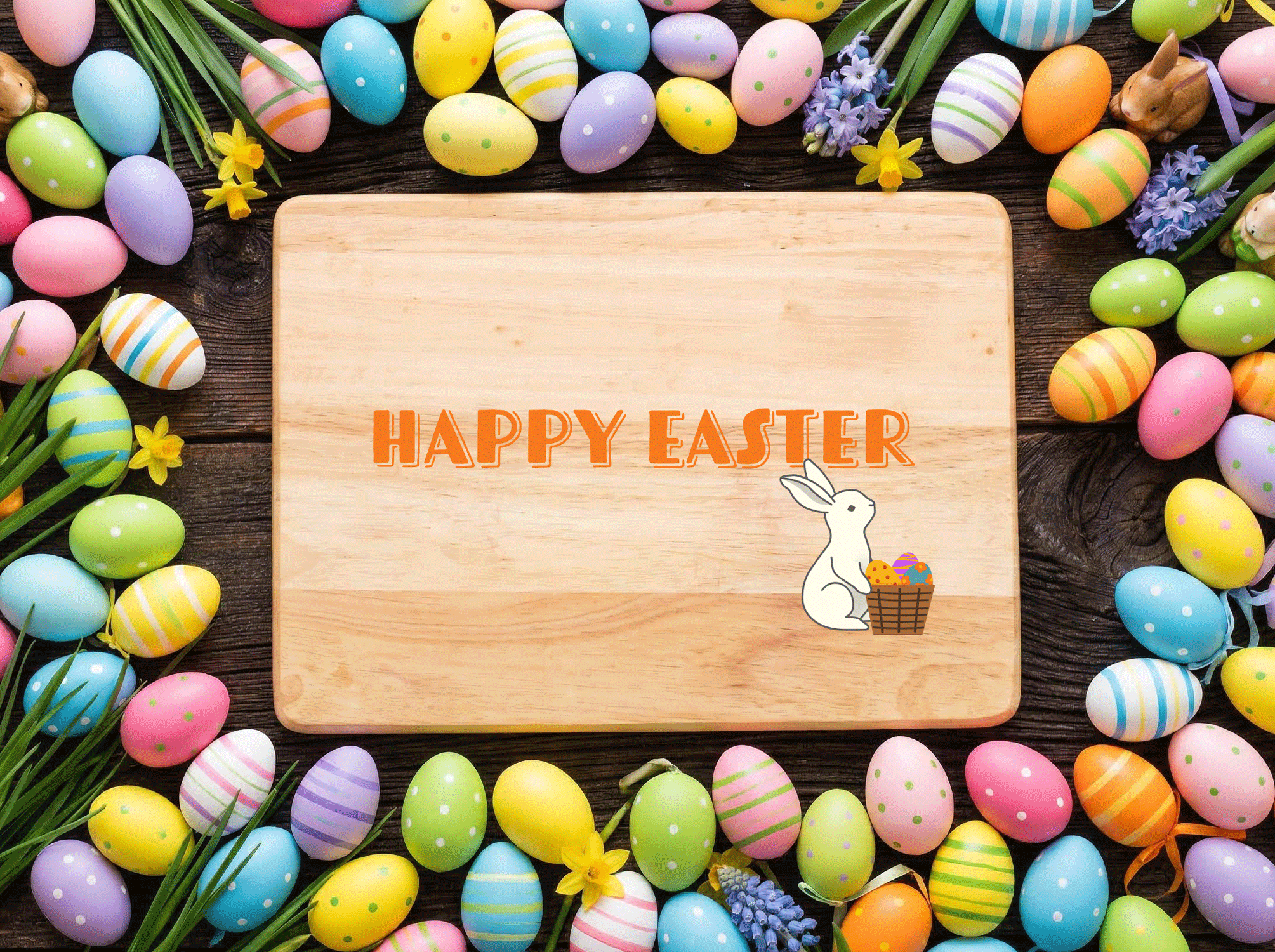 Happy Easter Solid Maple Wood Serving Board Platter - 11" X 16" | Easter Egg Wooden Tokens | Made In The Usa 🇺🇸