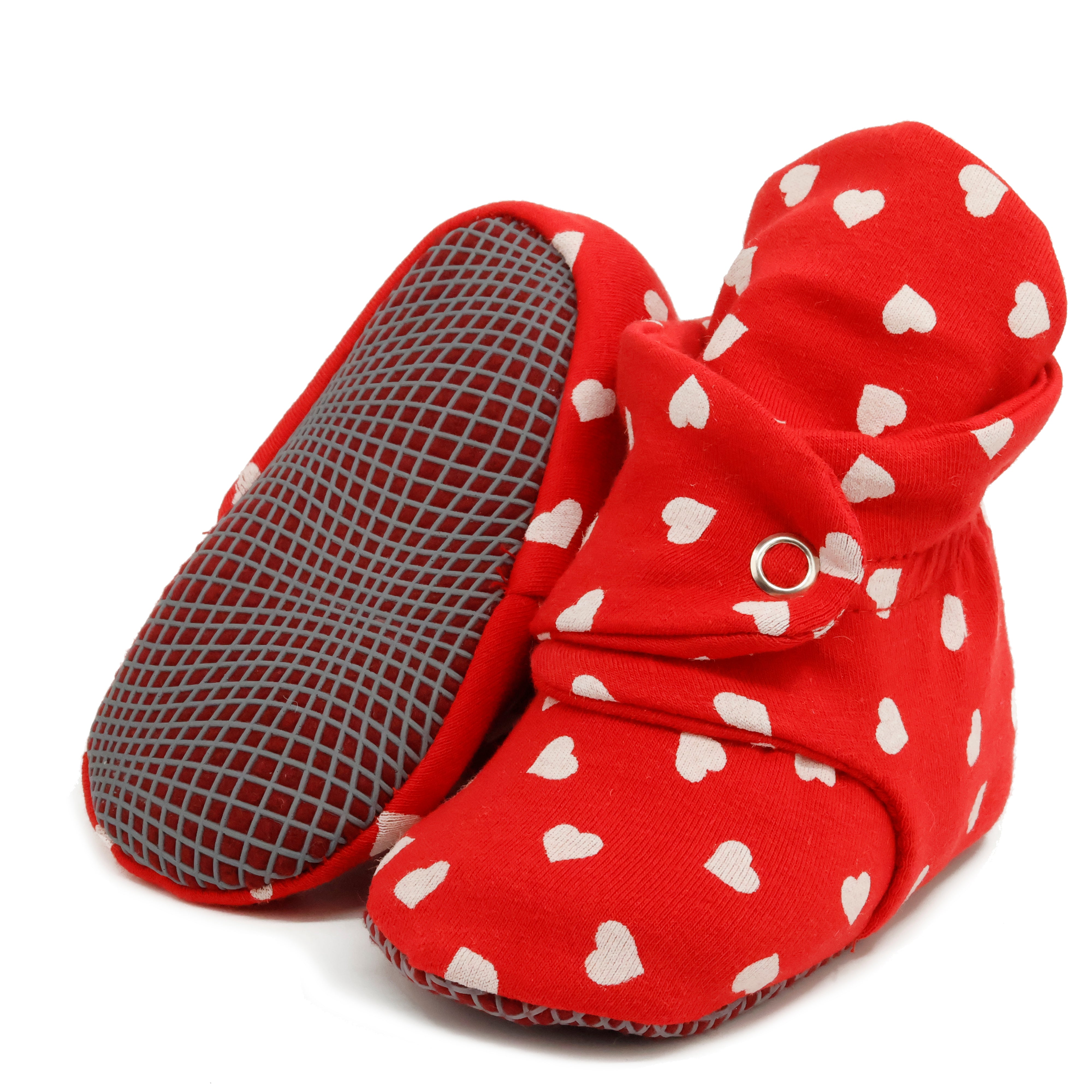 Organic Cotton Baby Booties, Non-slip Sole, Cotton Newborn Booties Home Nursery Shoes, Hearts Red