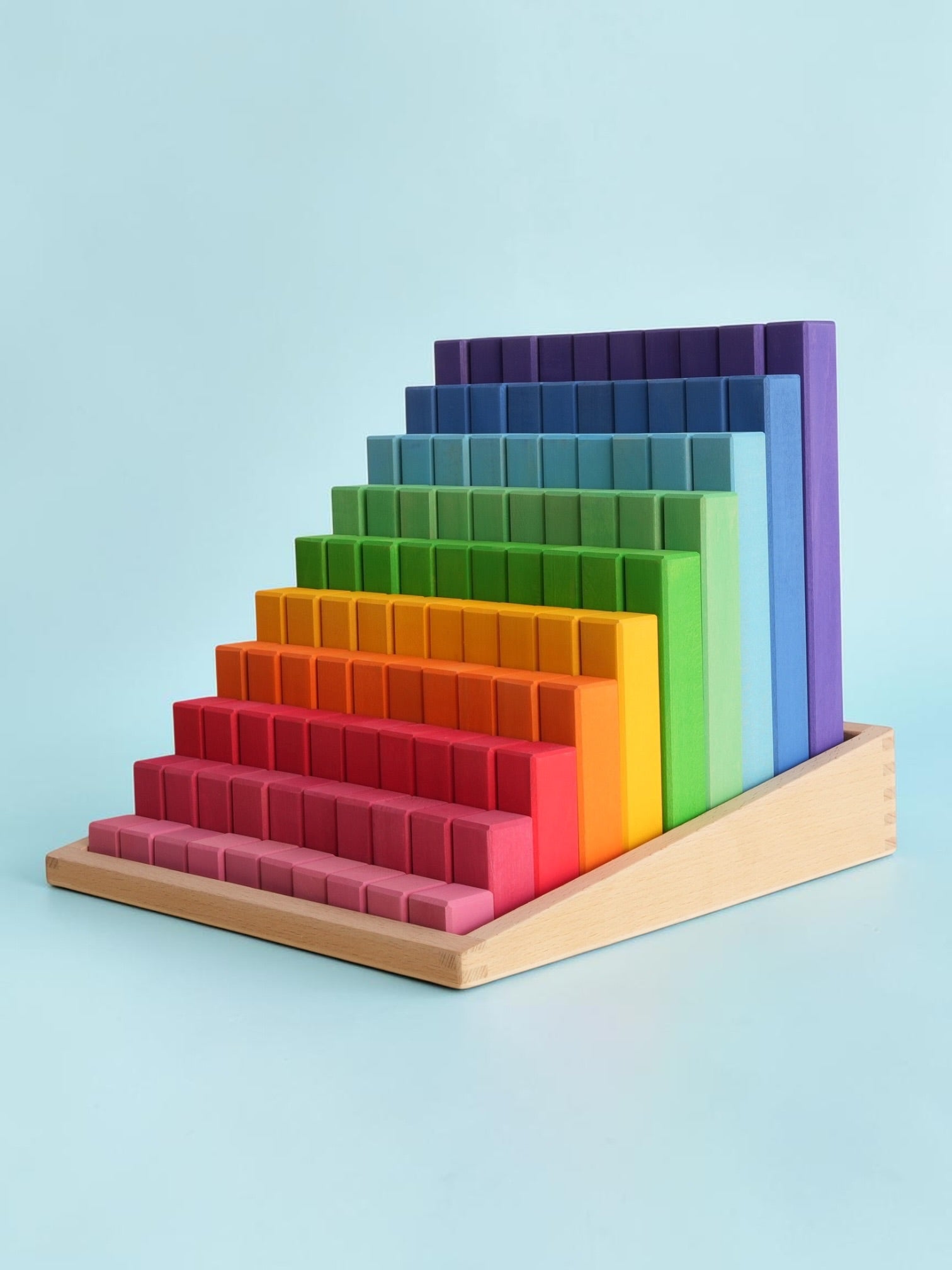 Building Steps Rainbow Counting Blocks – 100-piece Wooden Prism Stair Set