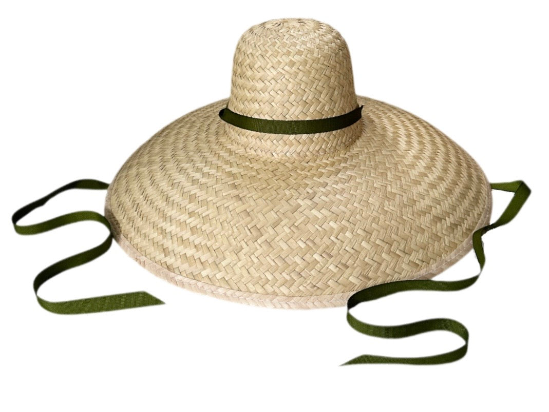 Geranium Sun Hat - Long & Thin Olive Grosgrain Ribbon