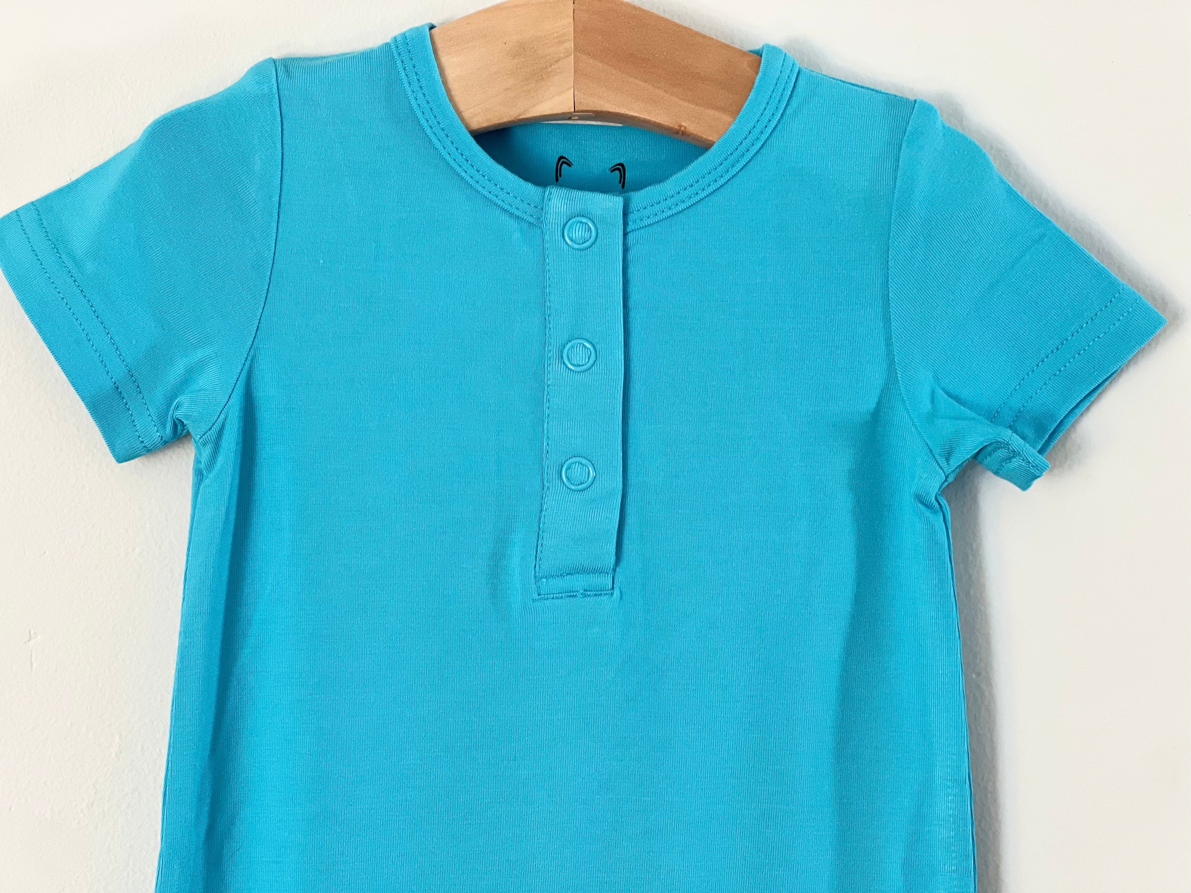 Cerulean Blue Bamboo One Piece Snap Romper