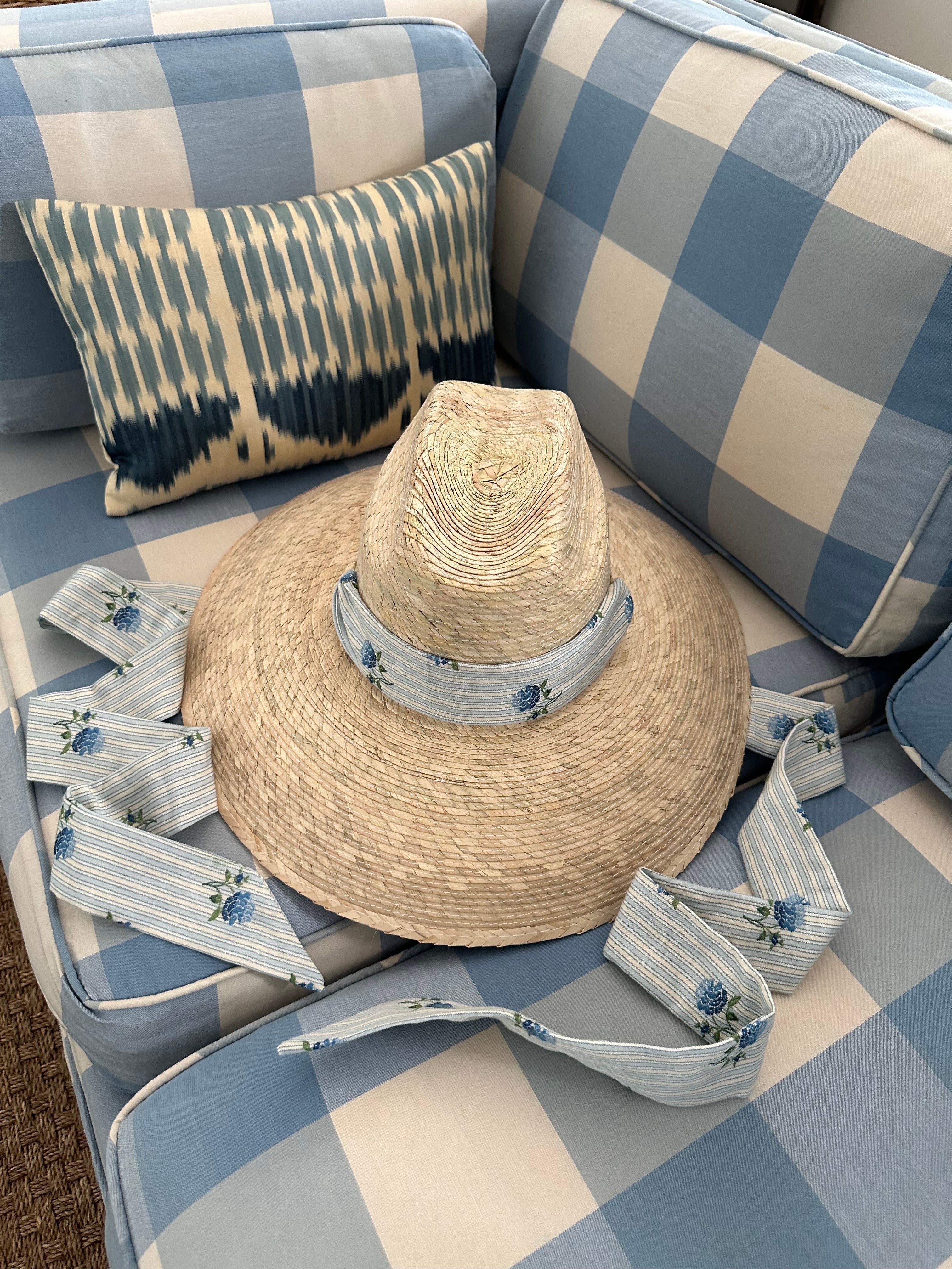 Hollyhock Sun Hat -  Vintage Ivory Silk Moire Ribbon