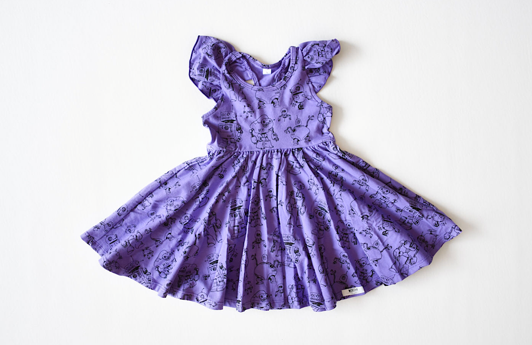 Ruffle Twirly Dress In Robots