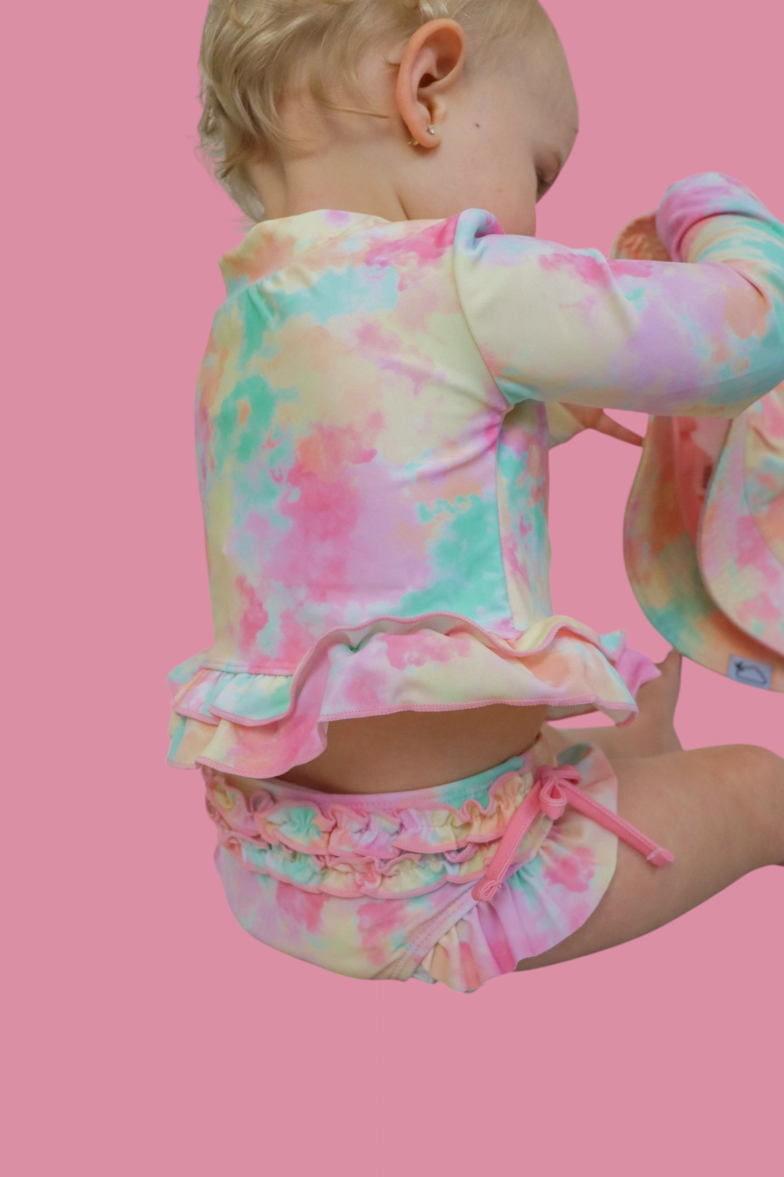 Rainbow Clouds Dream 2-piece Rash Guard Ruffle Swim Suit