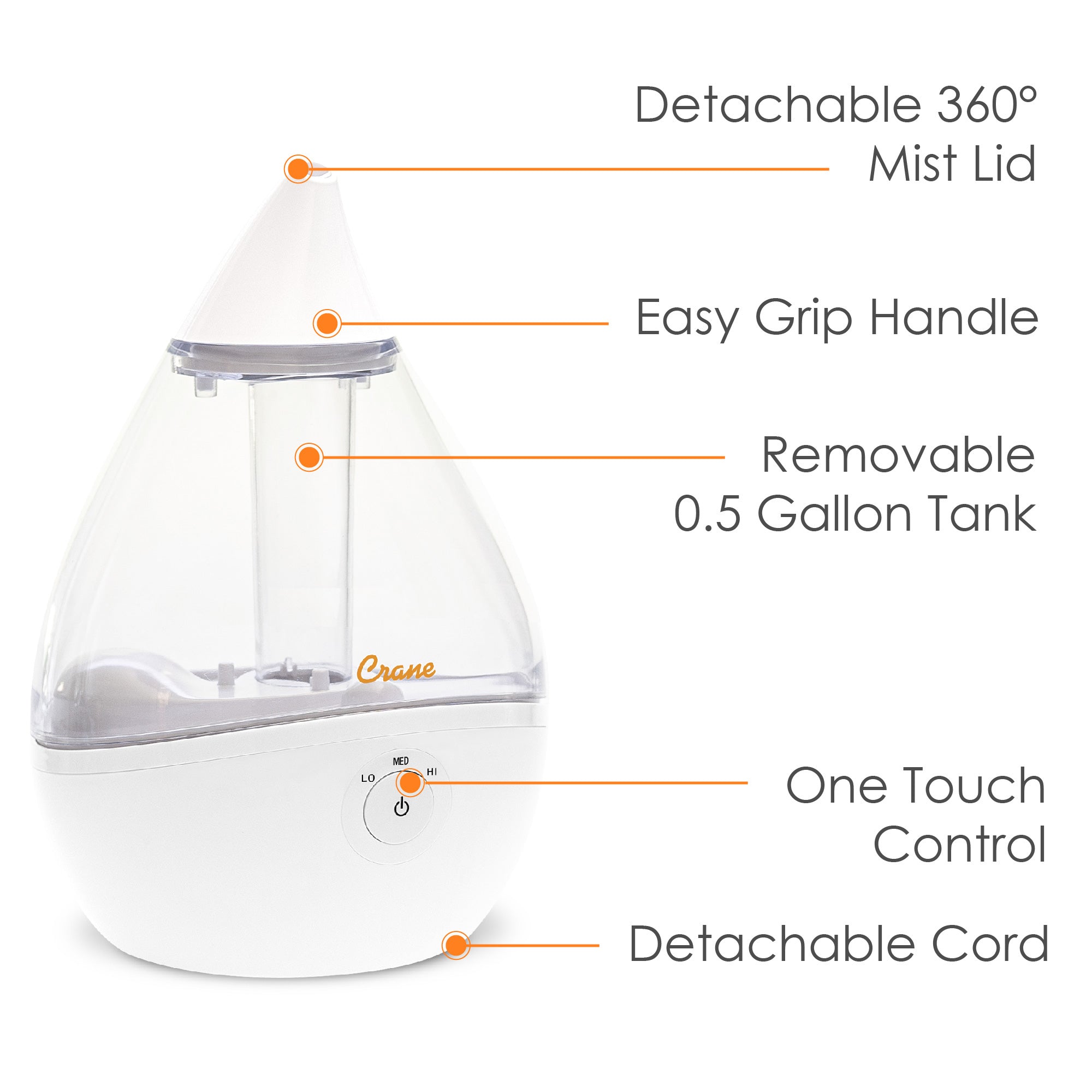 Crane 0.5-Gallon Droplet Ultrasonic Cool Mist Humidifier