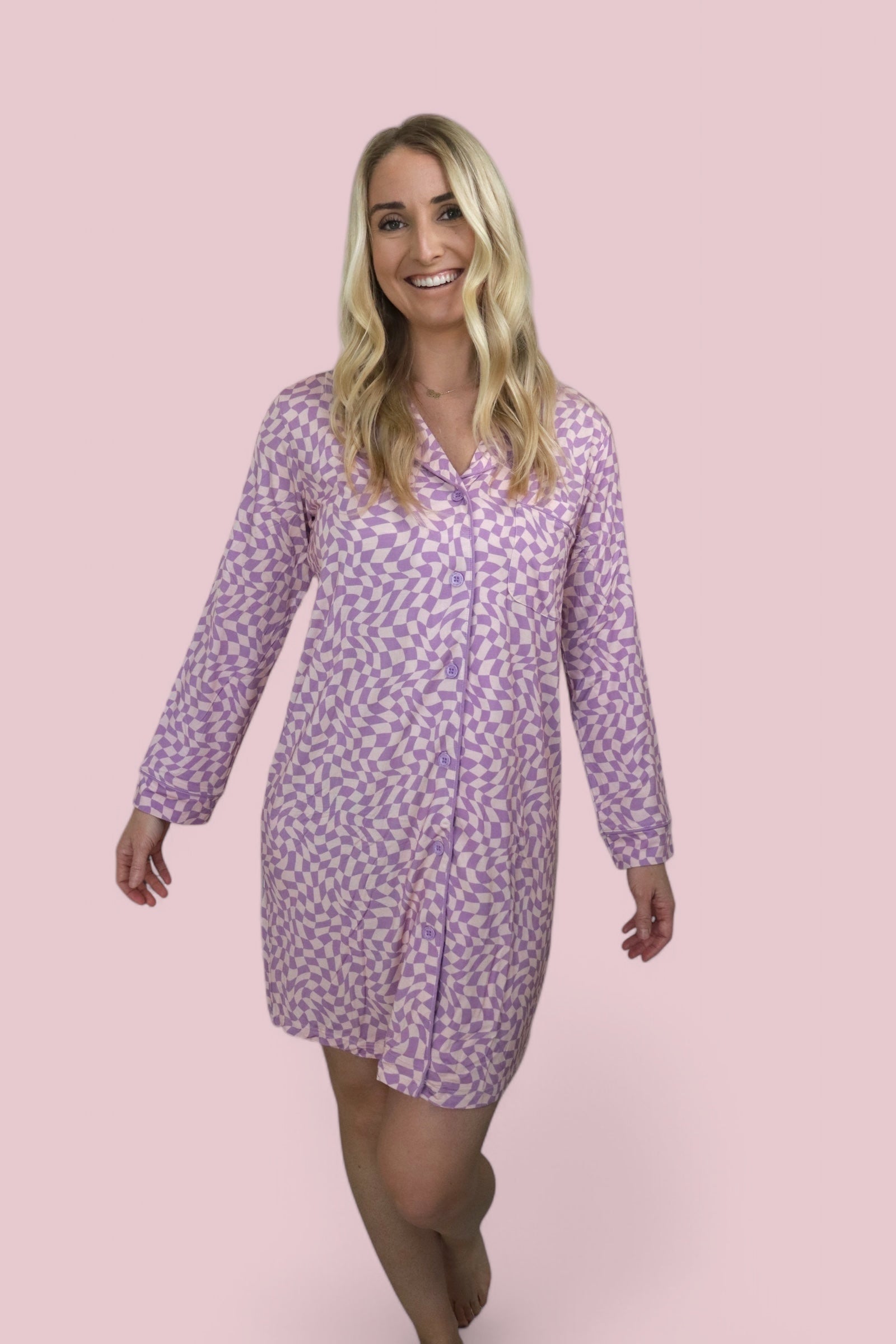 Plum Wavy Checkers Women's Dream Gown