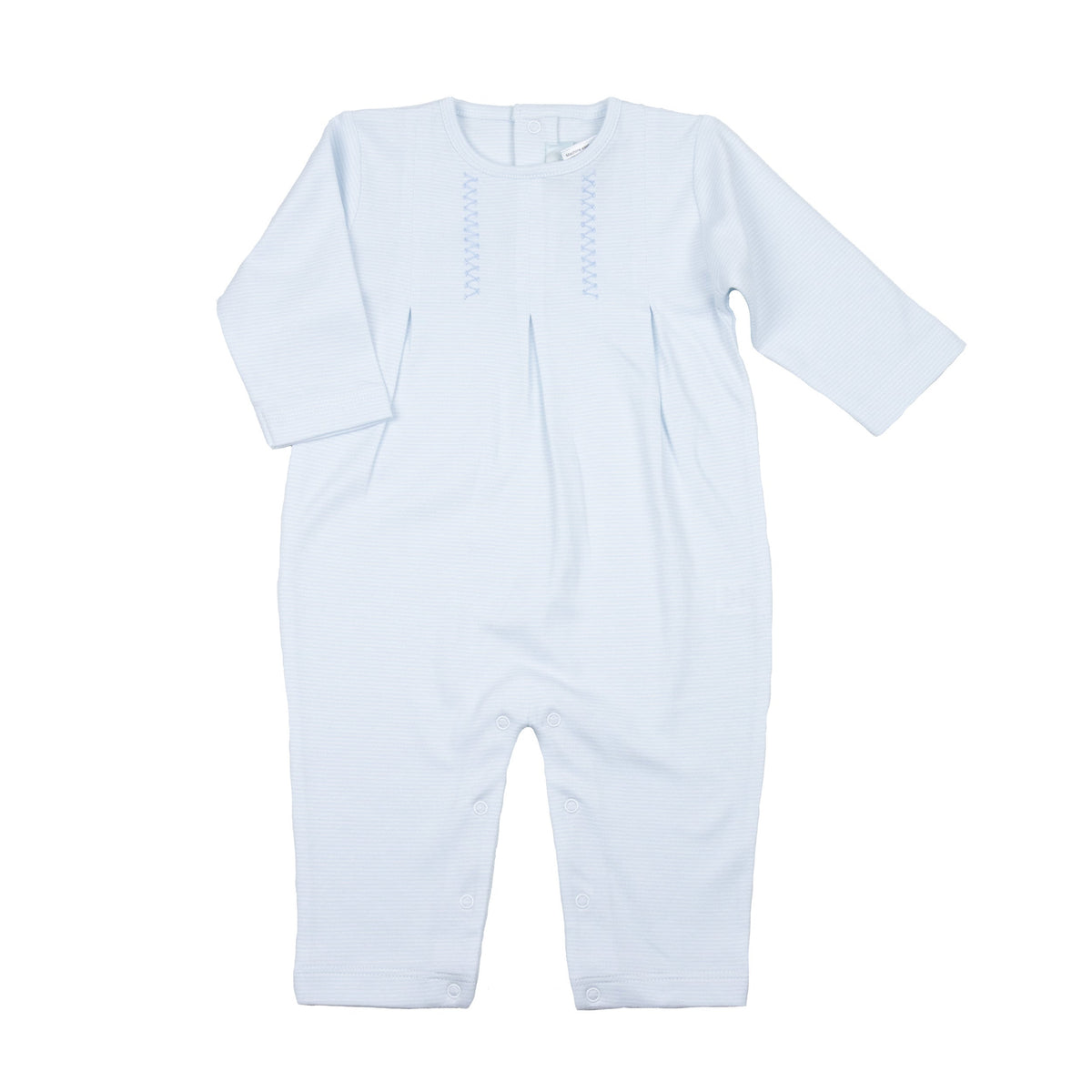 Blue Mini Stripe Long One Piece — Embroidered Detail