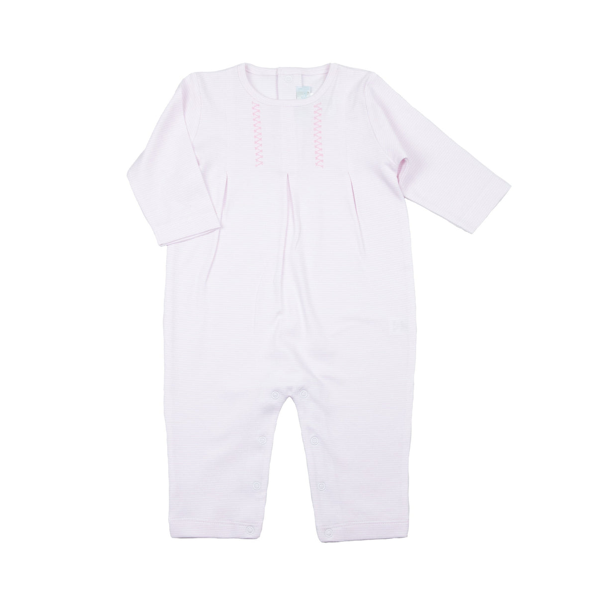 Pink Mini Stripe Long One Piece — Embroidered Detail