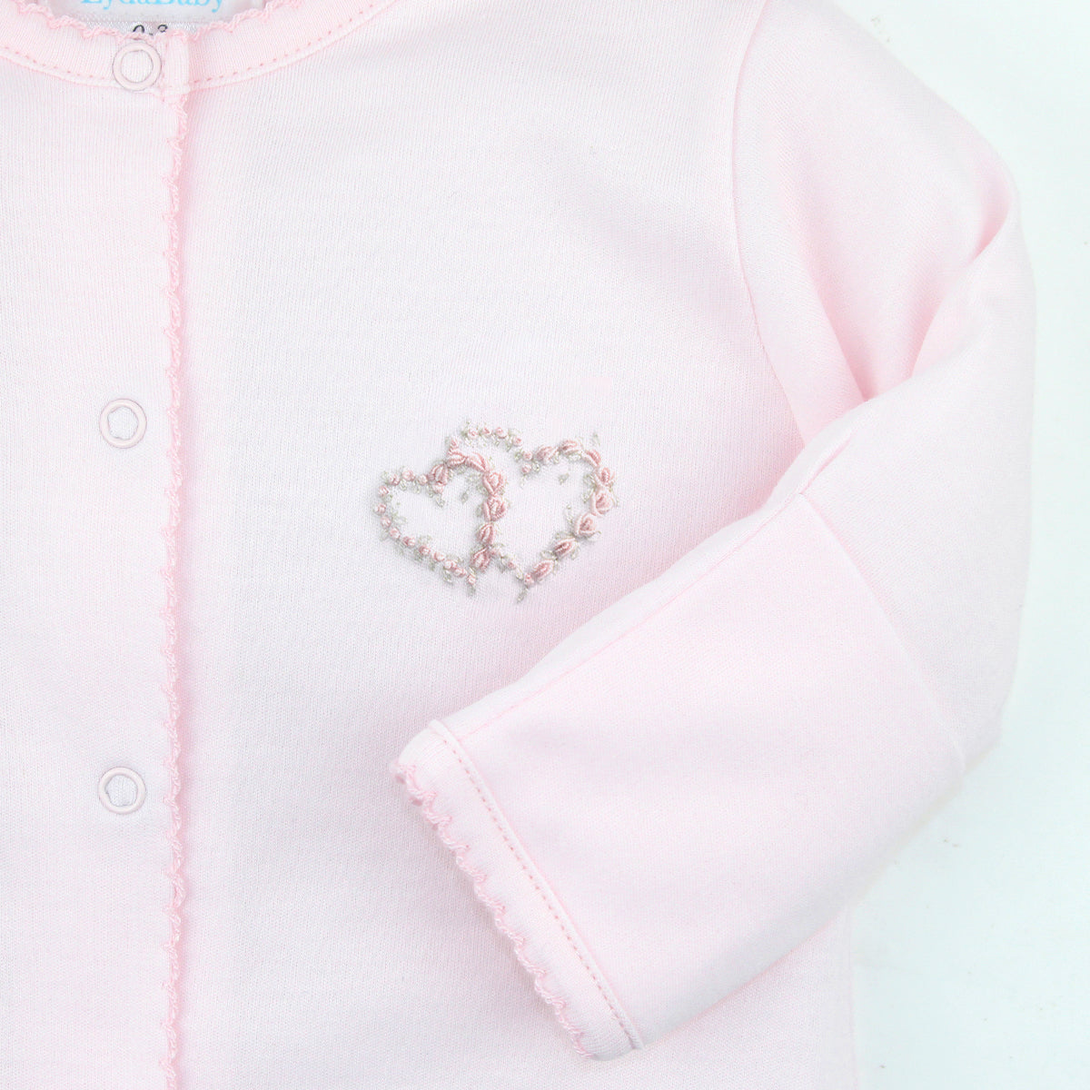 Double Roses Heart Embroidery Footie | Baby Girl