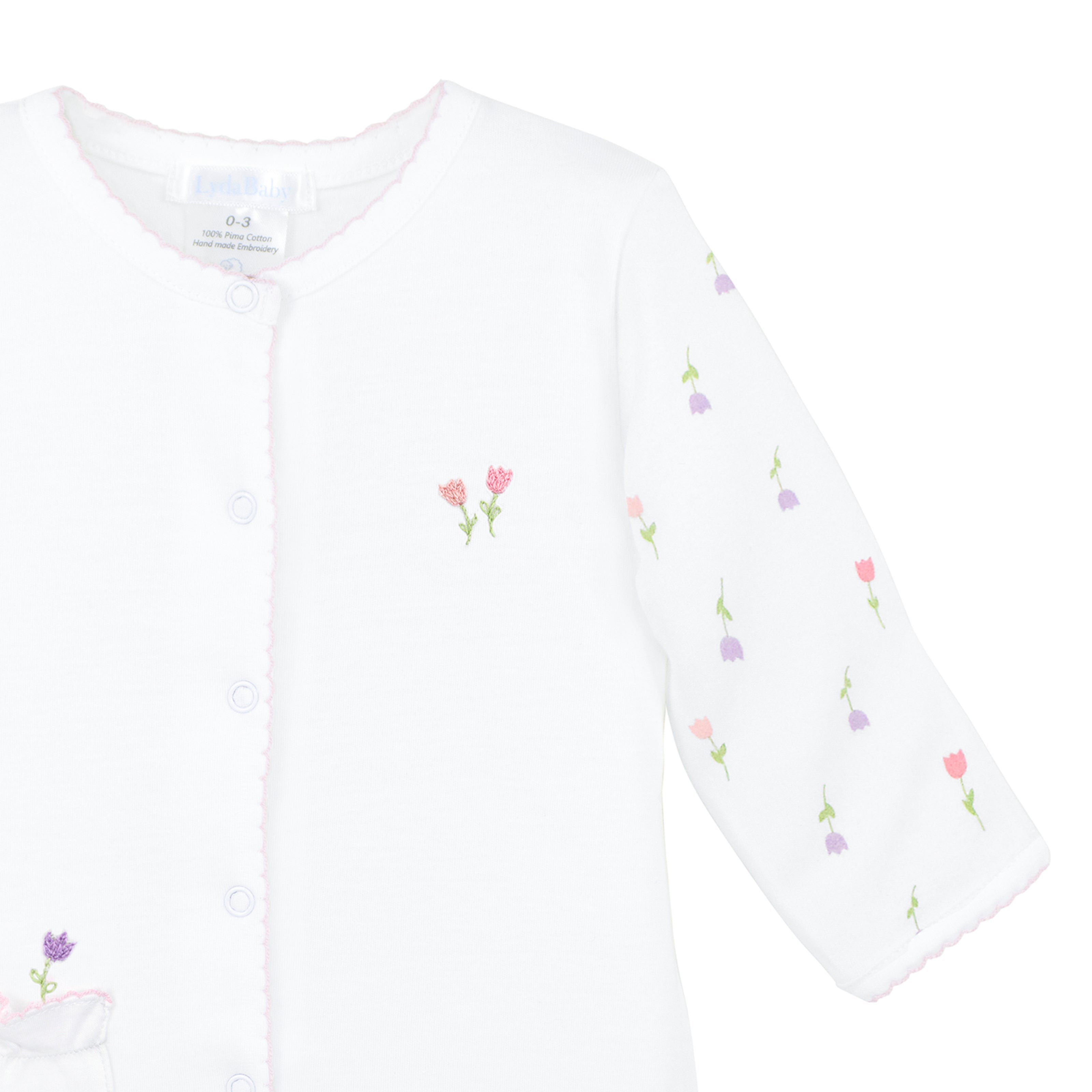 Bloom Tulips Printed And Embroidery Footie | Baby Girl