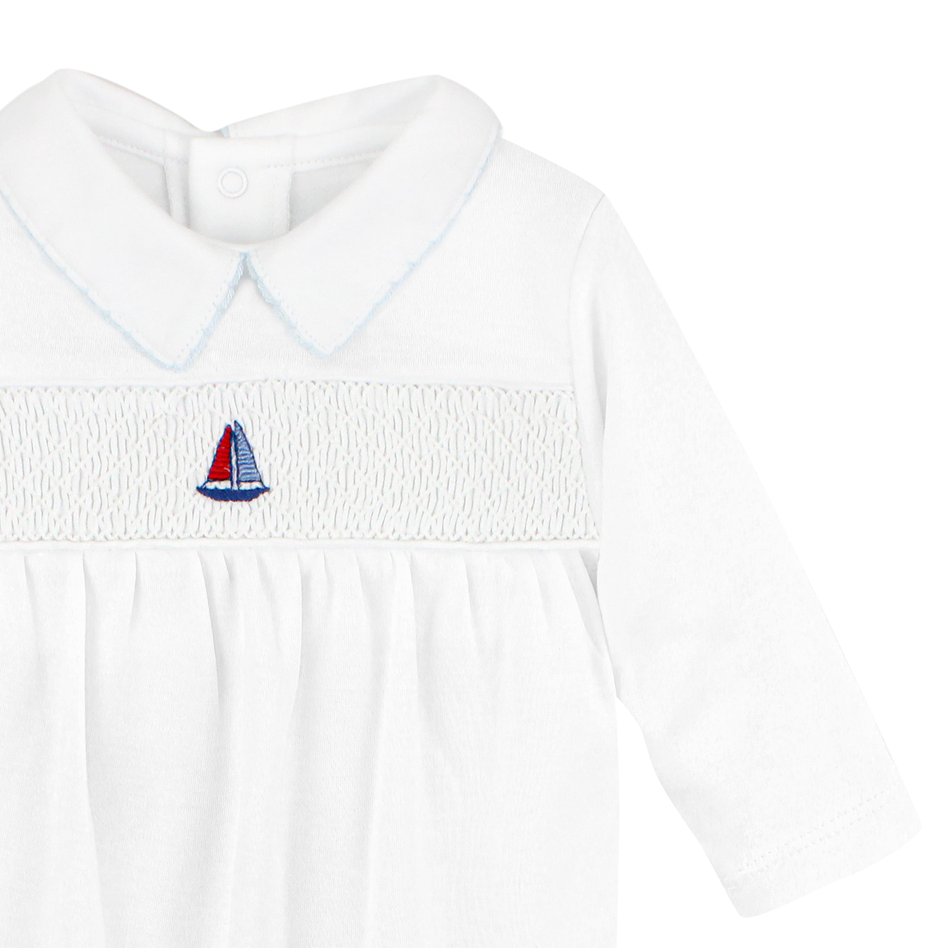 Sailing Boat Embroidery Footie | Baby Boy