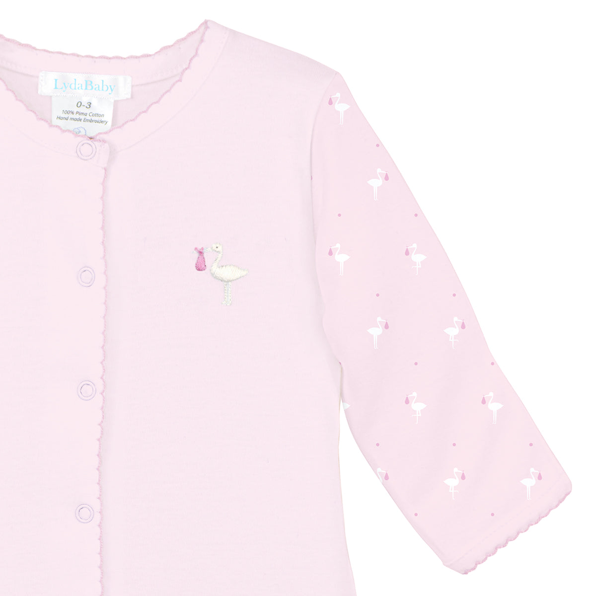 Baby Stork Printed And Embroidery Footie | Baby Girl