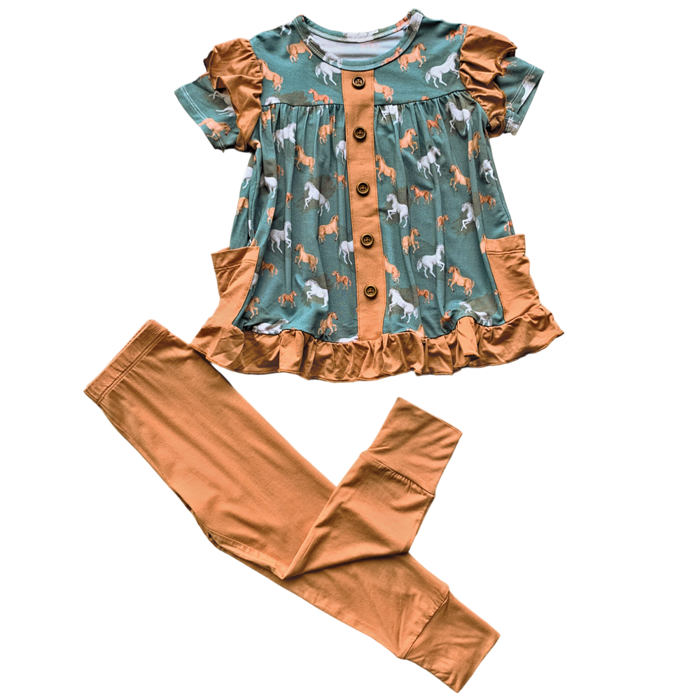 Ember Teal Bamboo Short Sleeve Peplum + Legging Set