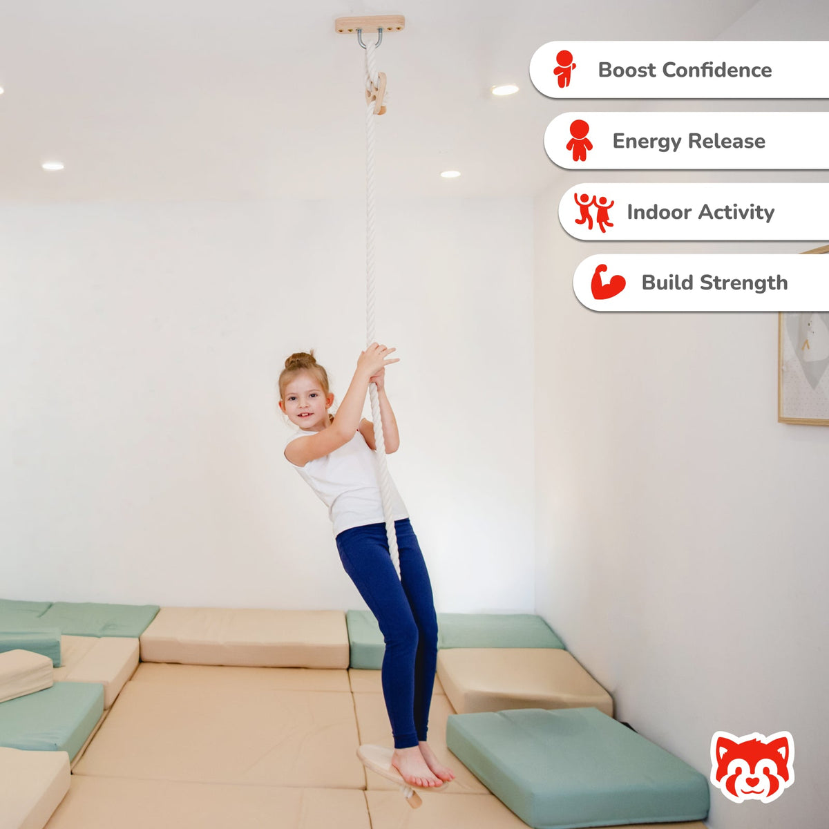 Ceiling Mounted Rope Swing With Wooden Disc Platform