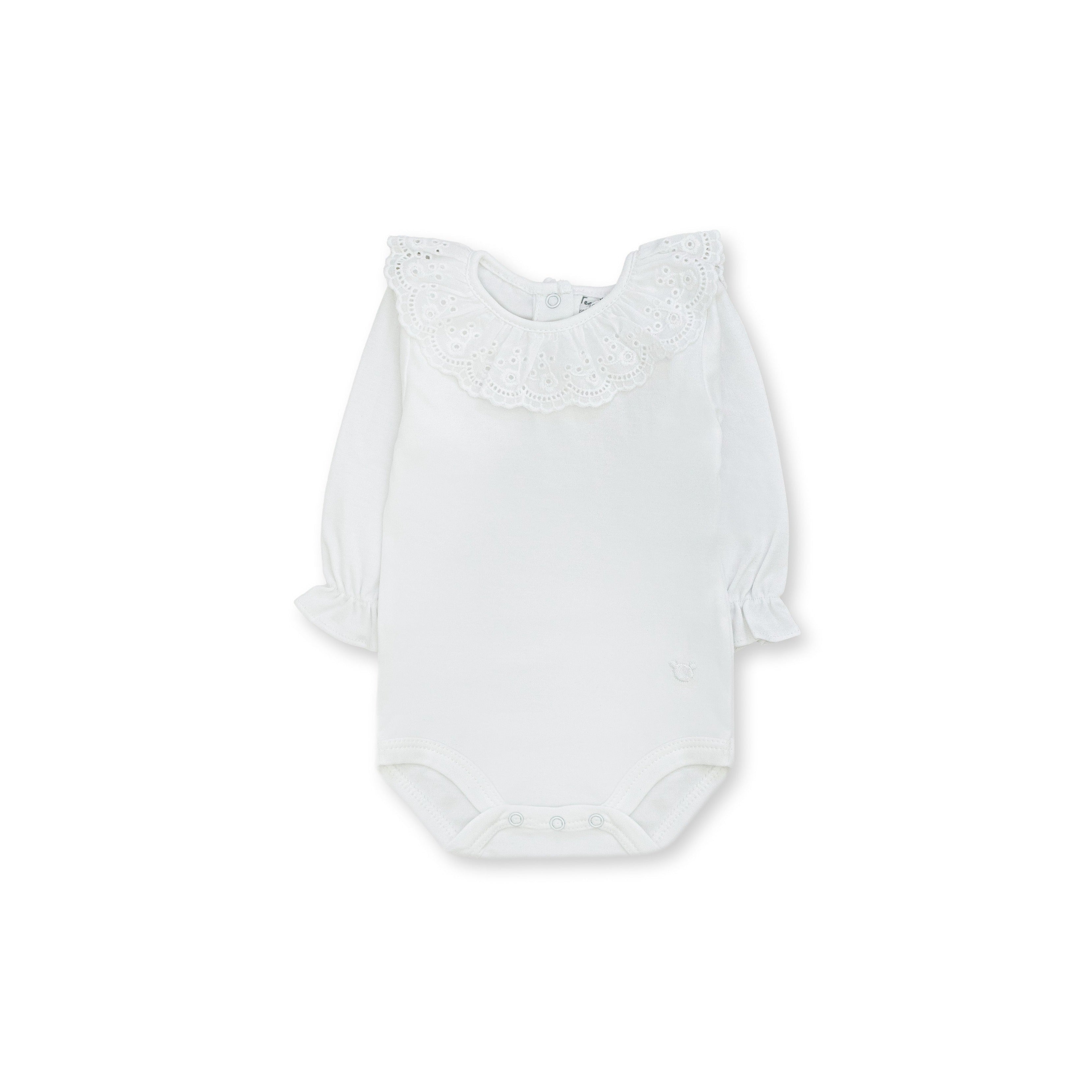 Broderie Long Sleeve Bodysuit, White