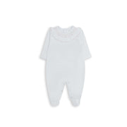 Smocked Collar Pima Playsuit, White & Pink