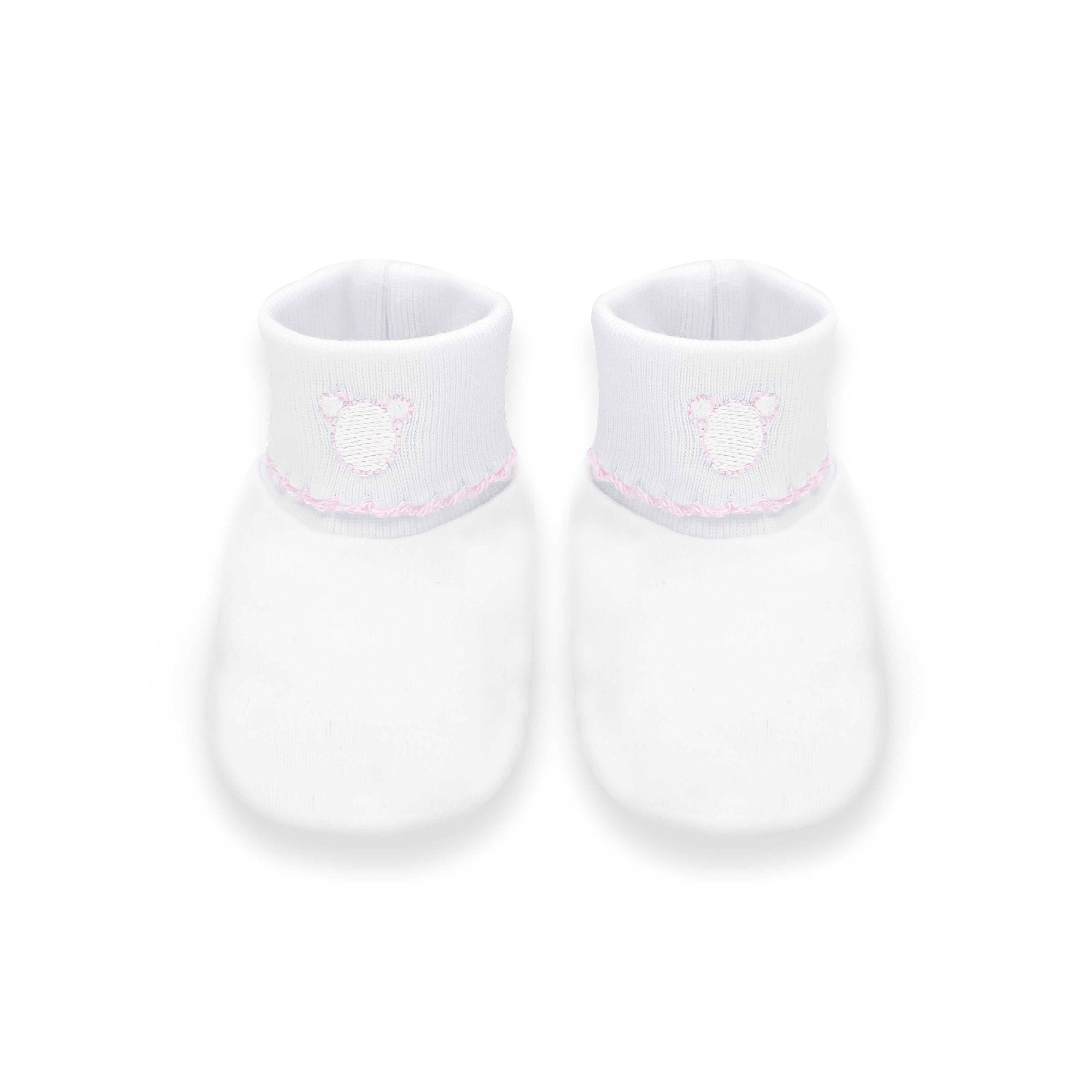 Logo Pima Cotton Booties, White & Pink