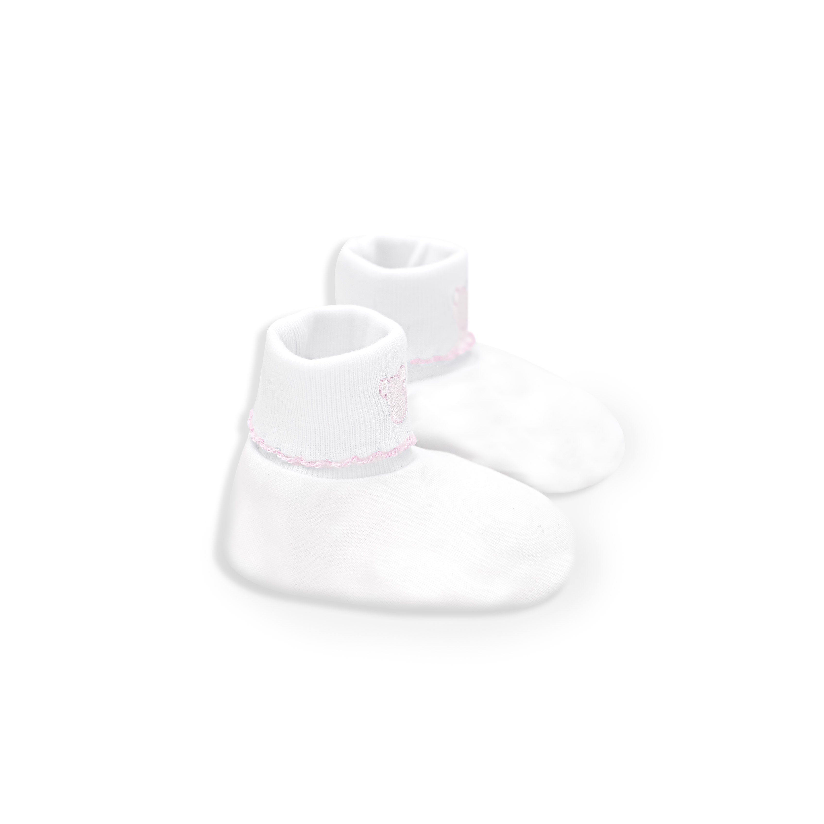 Logo Pima Cotton Booties, White & Pink