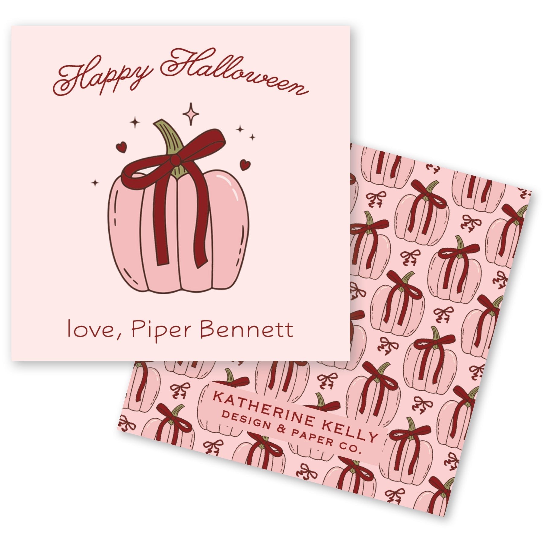Pink & Maroon Pumpkin Halloween Card