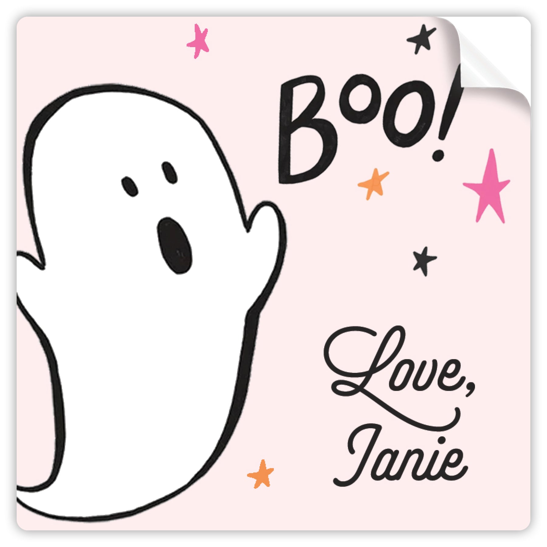 Boo! Ghost Pink Halloween Sticker