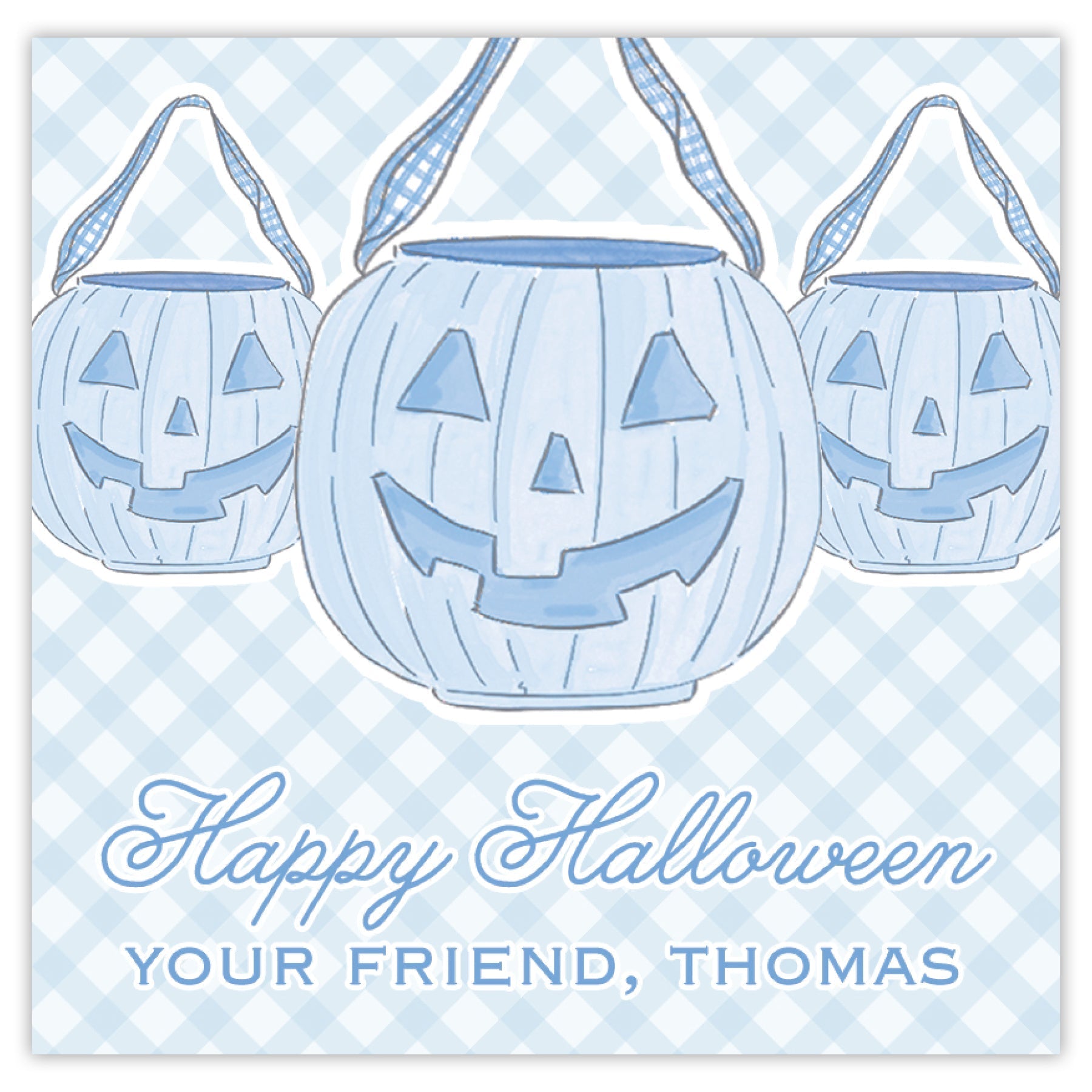 Blue Pumpkin Pail Trio Halloween Card