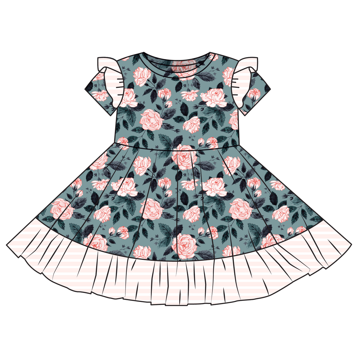Evelyn Floral Bamboo Ruffle Spin Dress